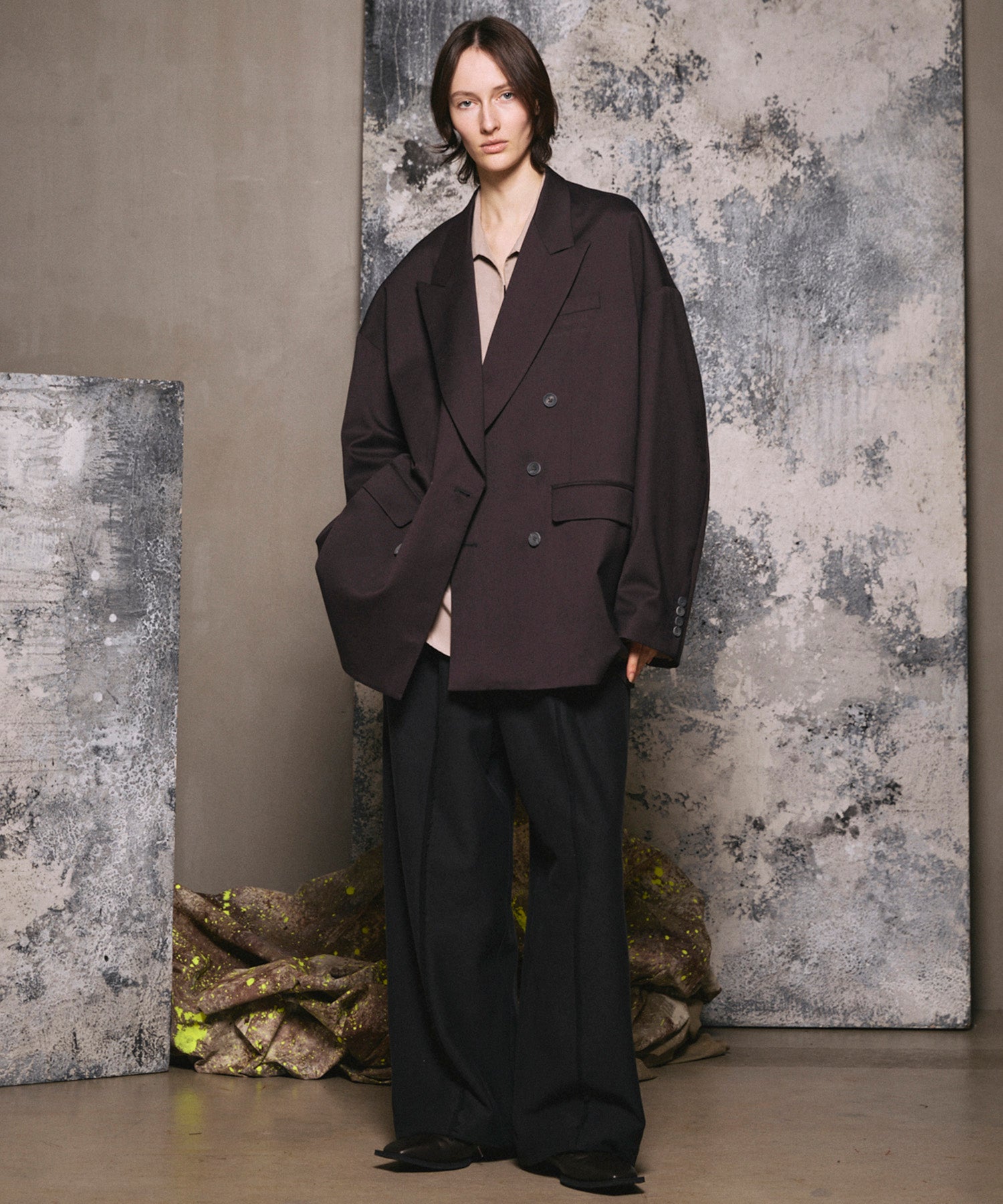 Wool Mix Smooth Prime-Over Peaked Lapel Double Tailored Jacket