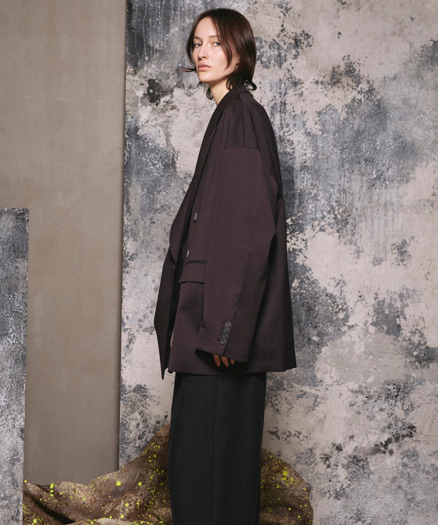 Wool Mix Smooth Prime-Over Peaked Lapel Double Tailored Jacket