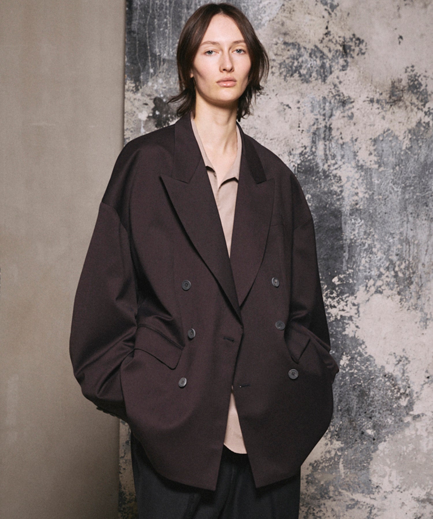 Wool Mix Smooth Prime-Over Peaked Lapel Double Tailored Jacket