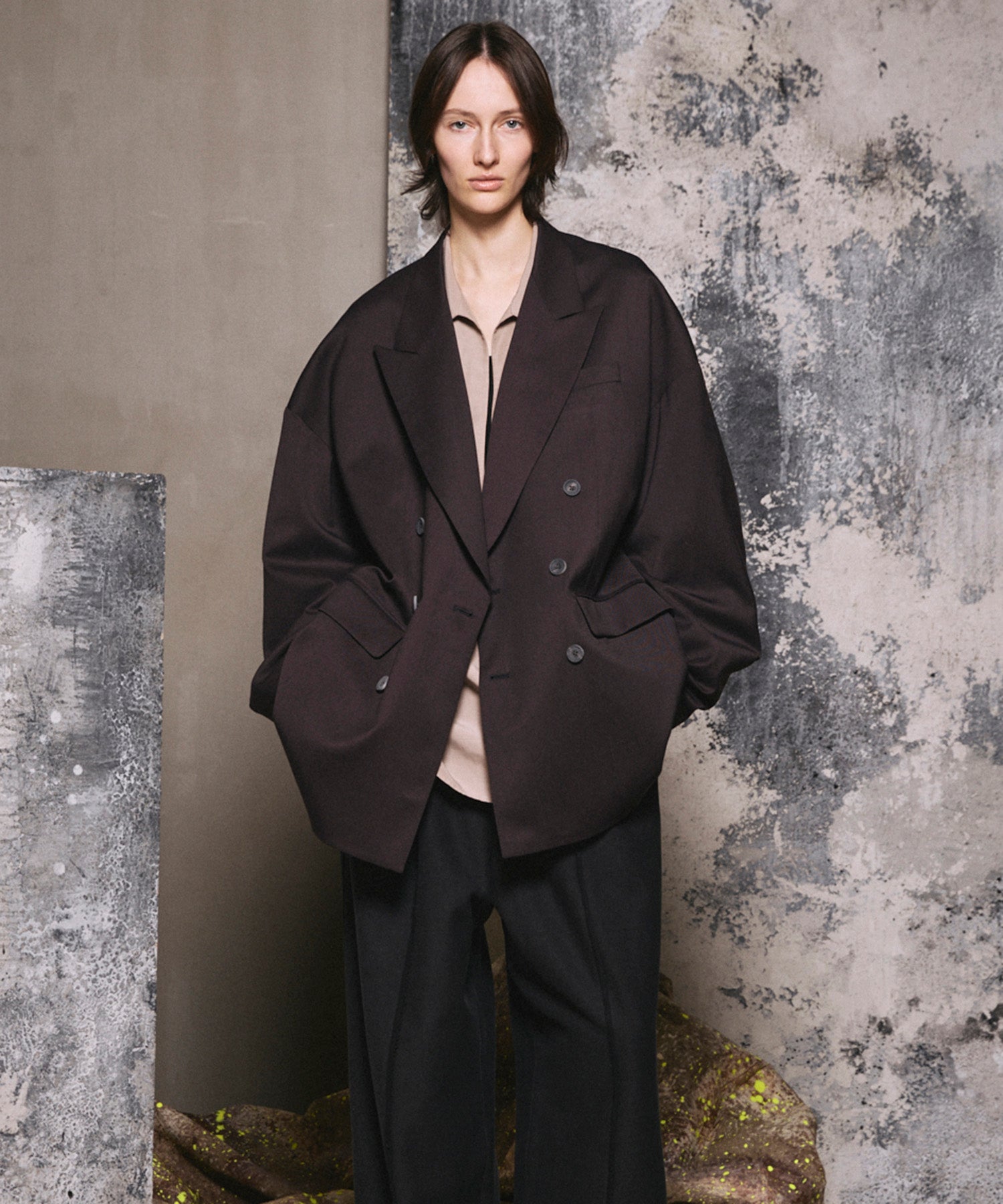 Wool Mix Smooth Prime-Over Peaked Lapel Double Tailored Jacket