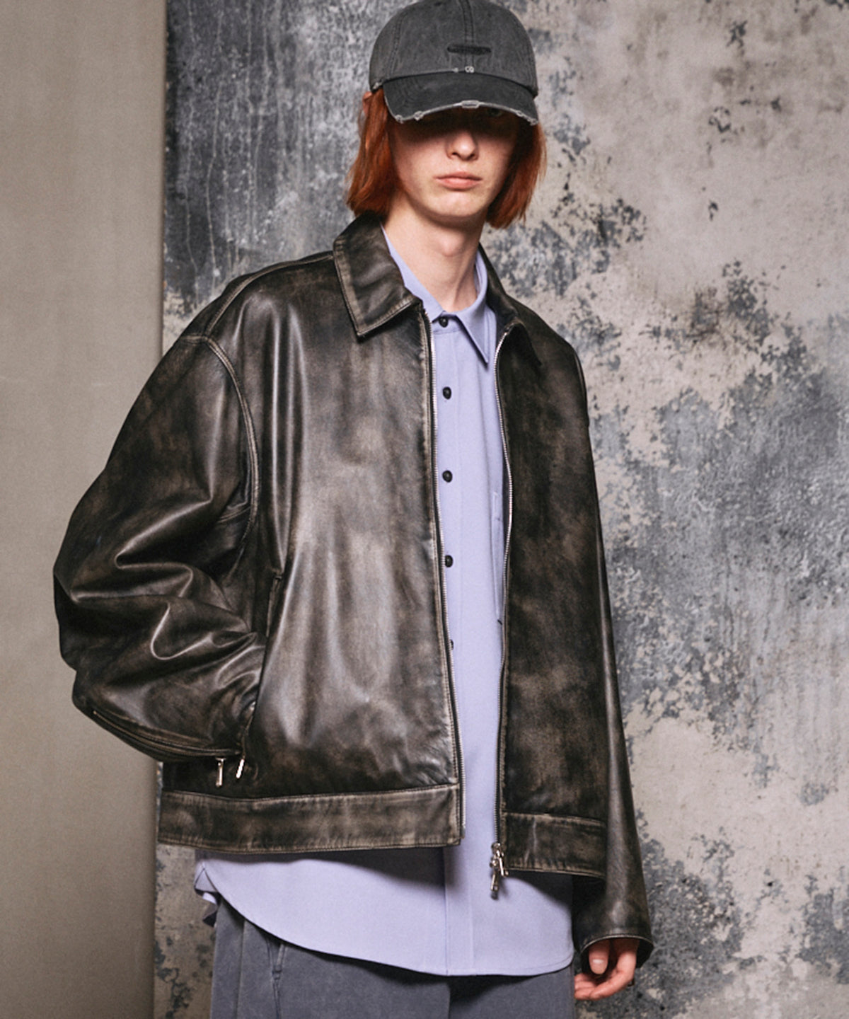 양 가죽 싱글 라이더 칼라 킹 재킷