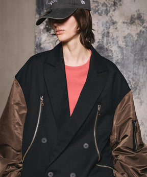 4 색 샹 브레이 세탁 가능한 양모 피크 라펠 더블 가슴 재킷