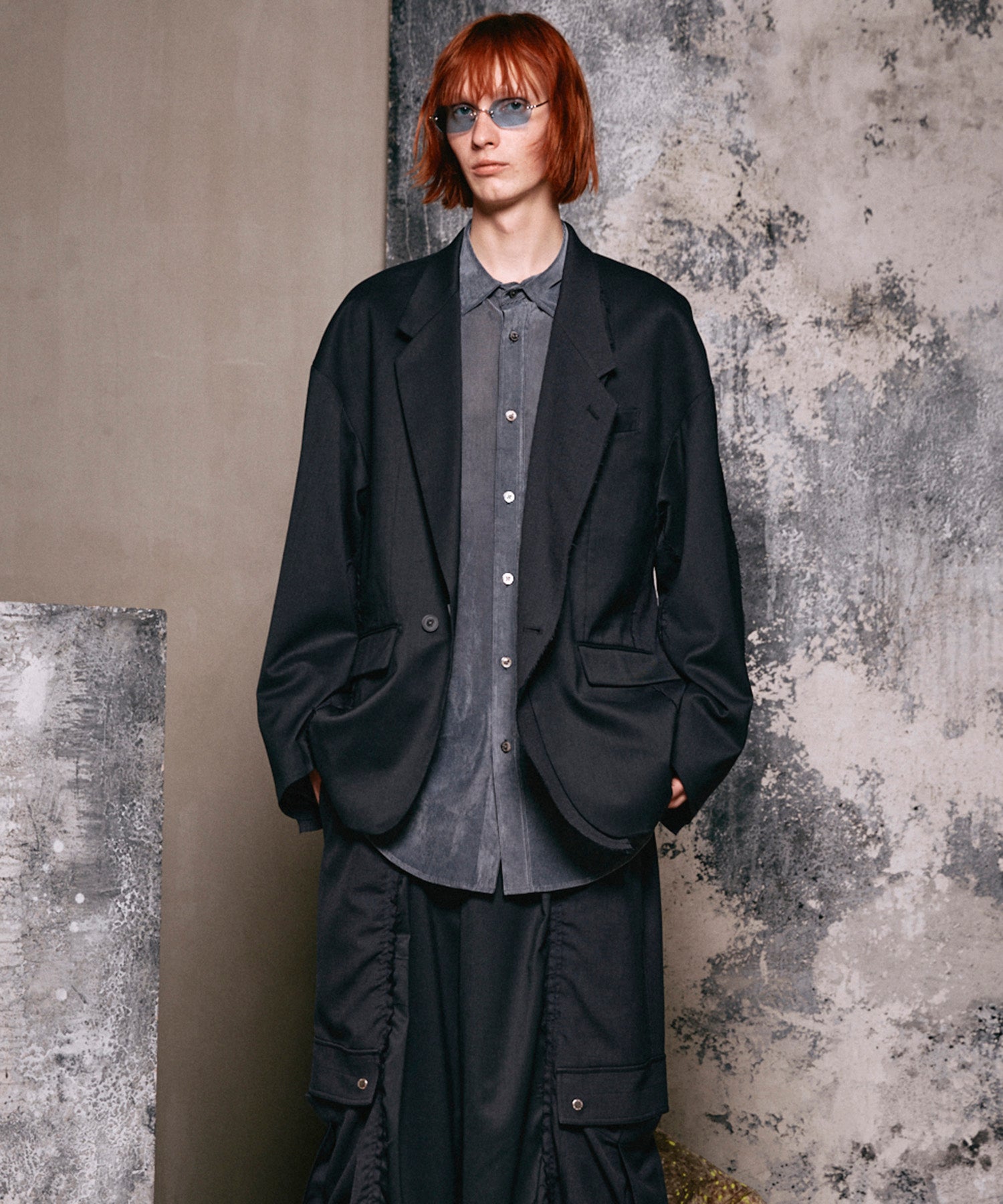 4 Colors Chambray Washable Wool Peaked Lapel Double Breasted Jacket