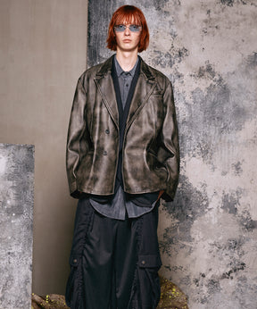 [25AW 사전 주문] 양 가죽은 정점에 정착 된 라펠 반 더블 테일러드 재킷