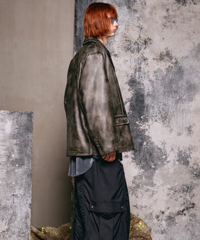 [25AW 사전 주문] 양 가죽은 정점에 정착 된 라펠 반 더블 테일러드 재킷