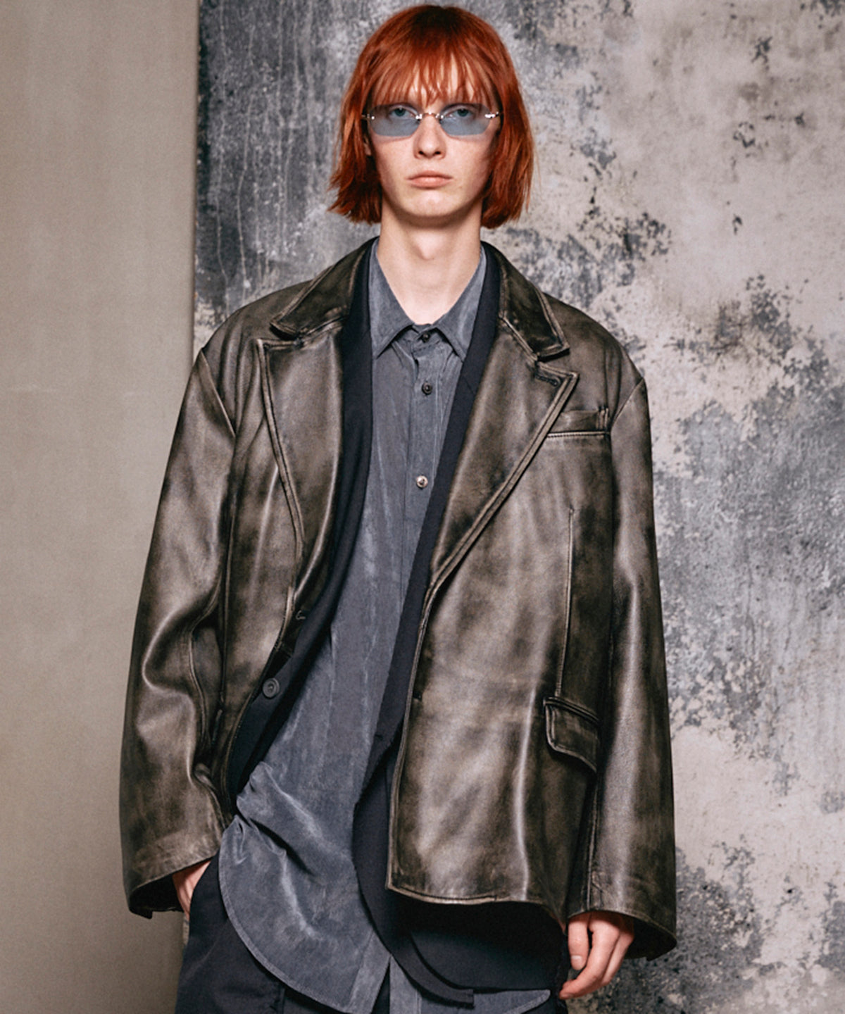 Sheep Leather Peaked Lapel Semi-Double Tailored Jacket