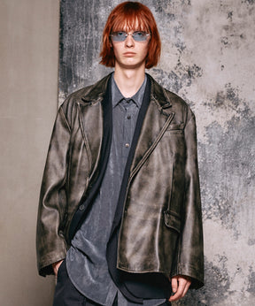 [25AW 사전 주문] 양 가죽은 정점에 정착 된 라펠 반 더블 테일러드 재킷