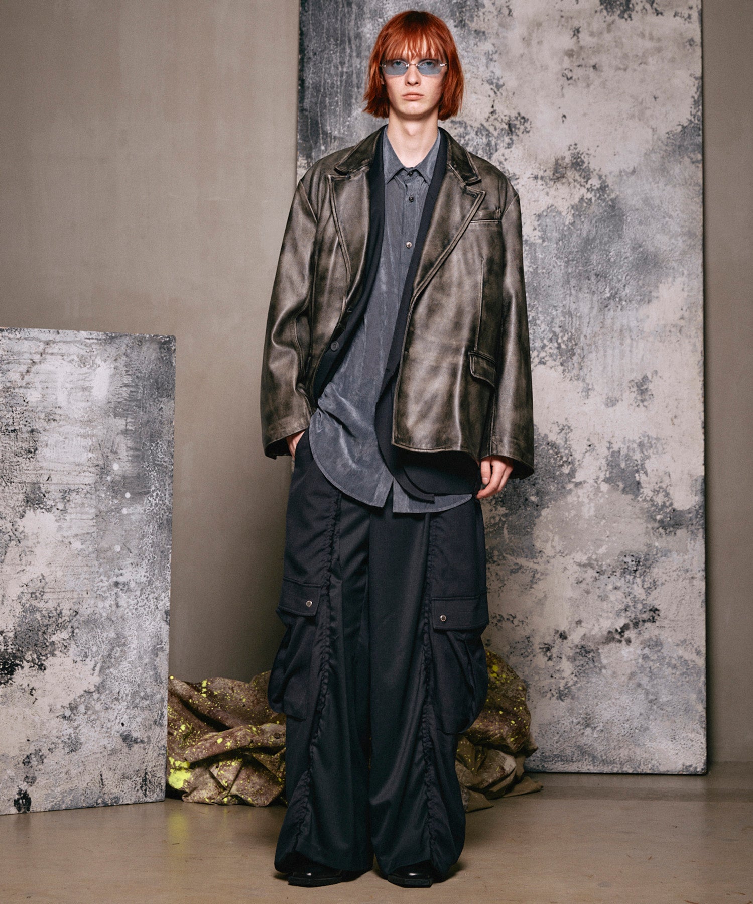 프라임 오버 플록 프린트 일반 칼라 셔츠 코트