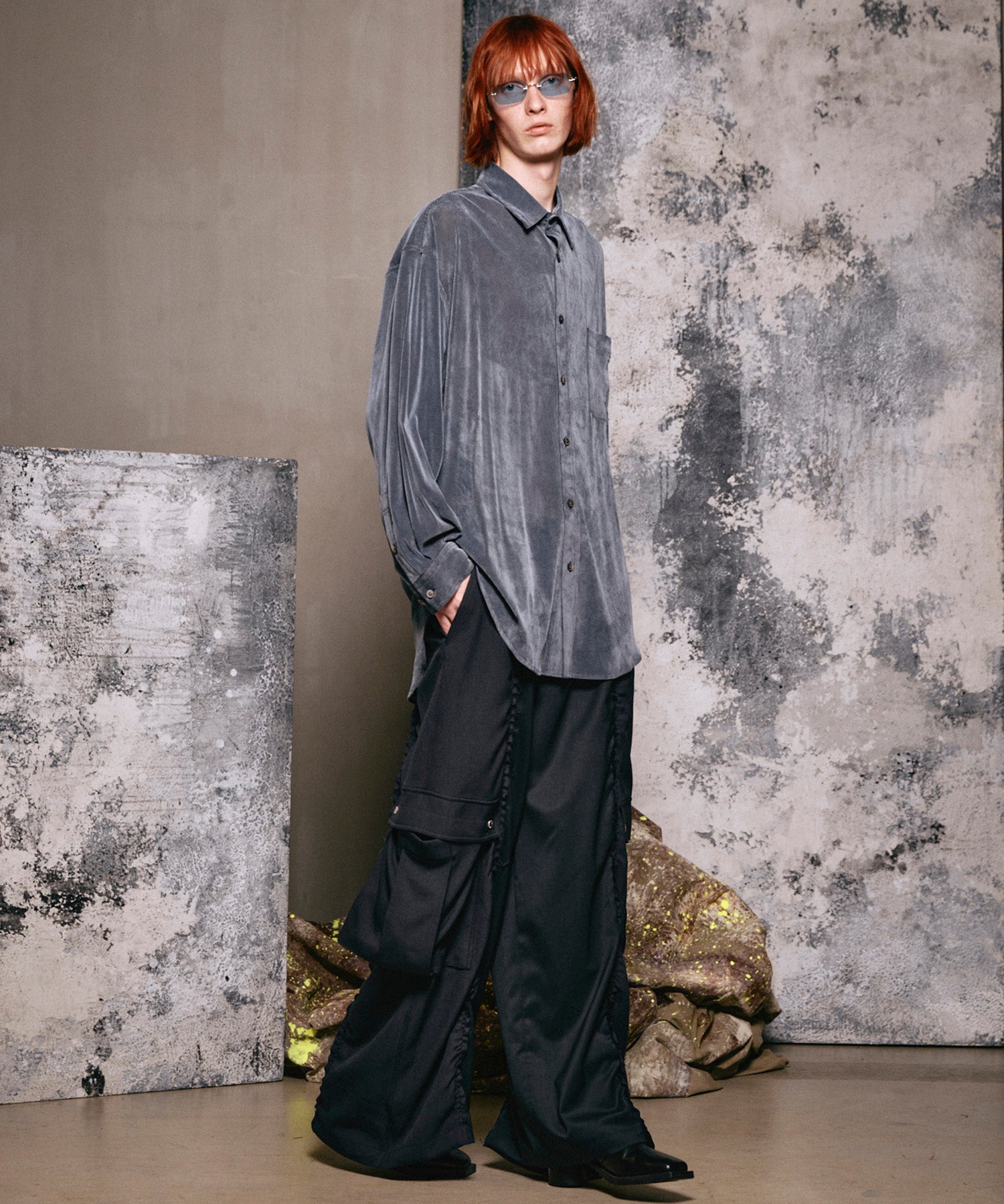 프라임 오버 플록 프린트 일반 칼라 셔츠 코트