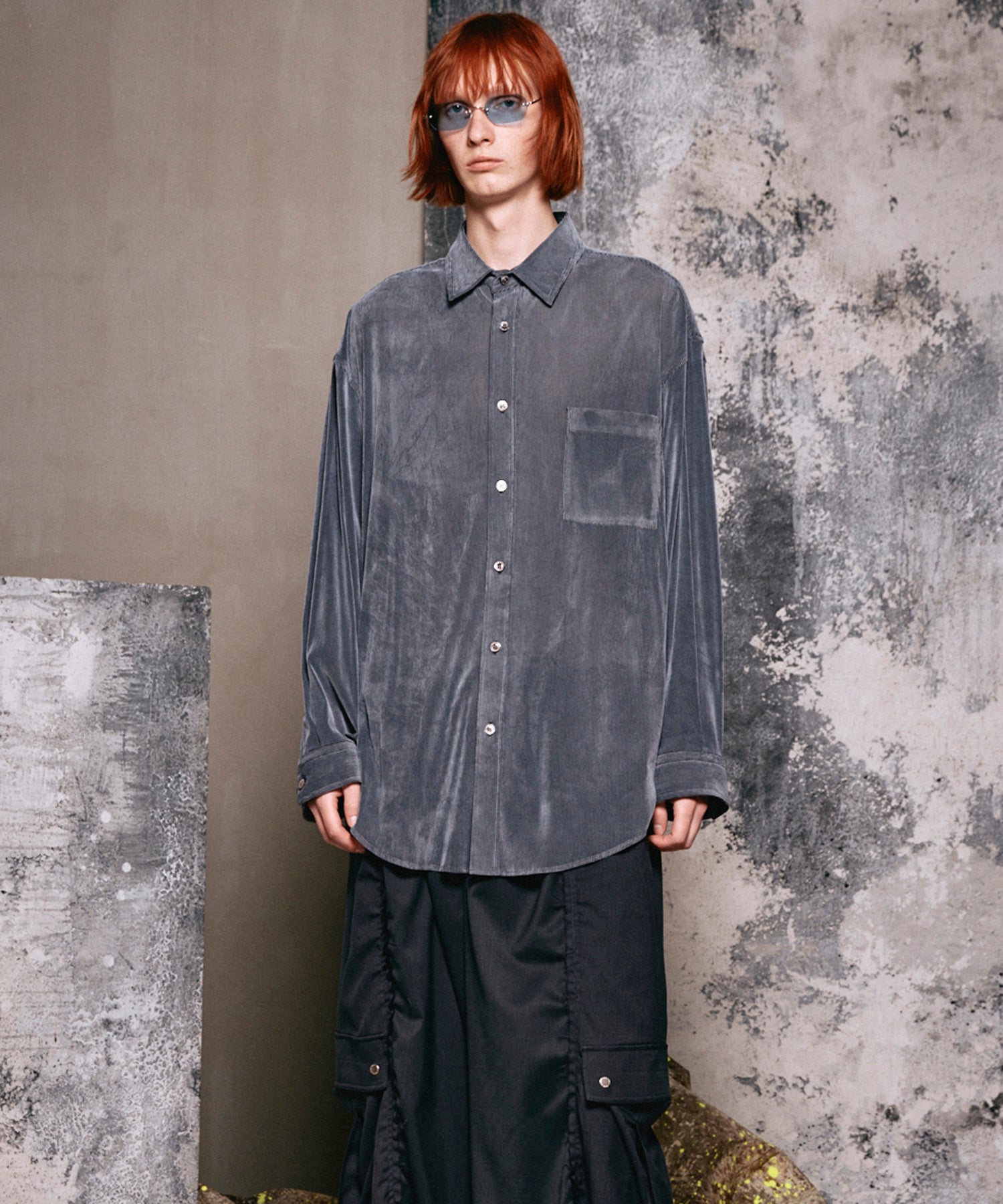 프라임 오버 플록 프린트 일반 칼라 셔츠 코트