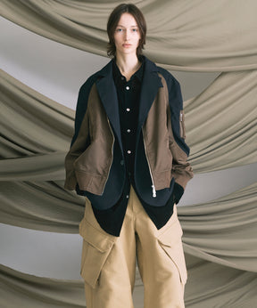 4 Colors Chambray Washable Wool Peaked Lapel Double Breasted Jacket