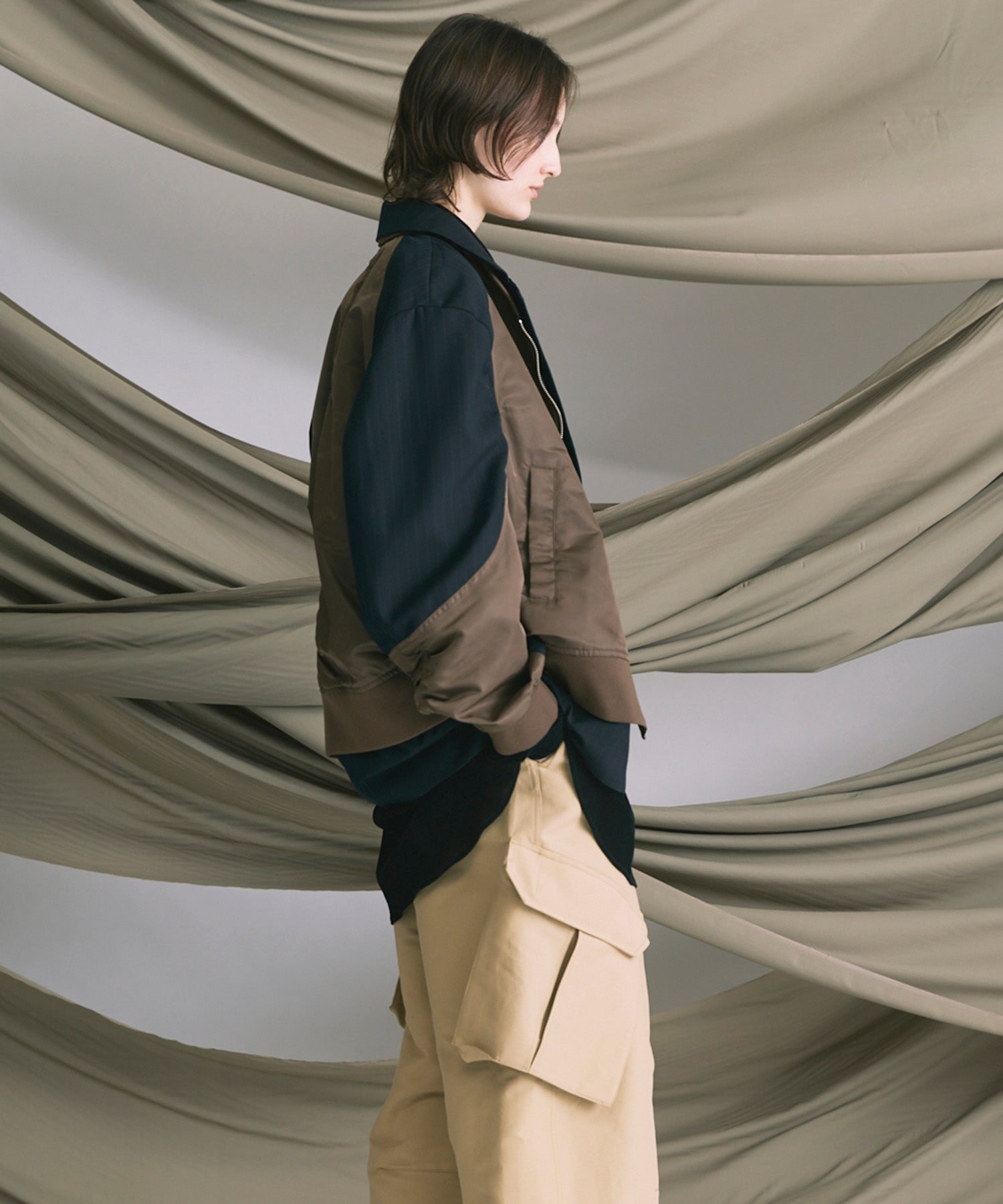 4 Colors Chambray Washable Wool Peaked Lapel Double Breasted Jacket