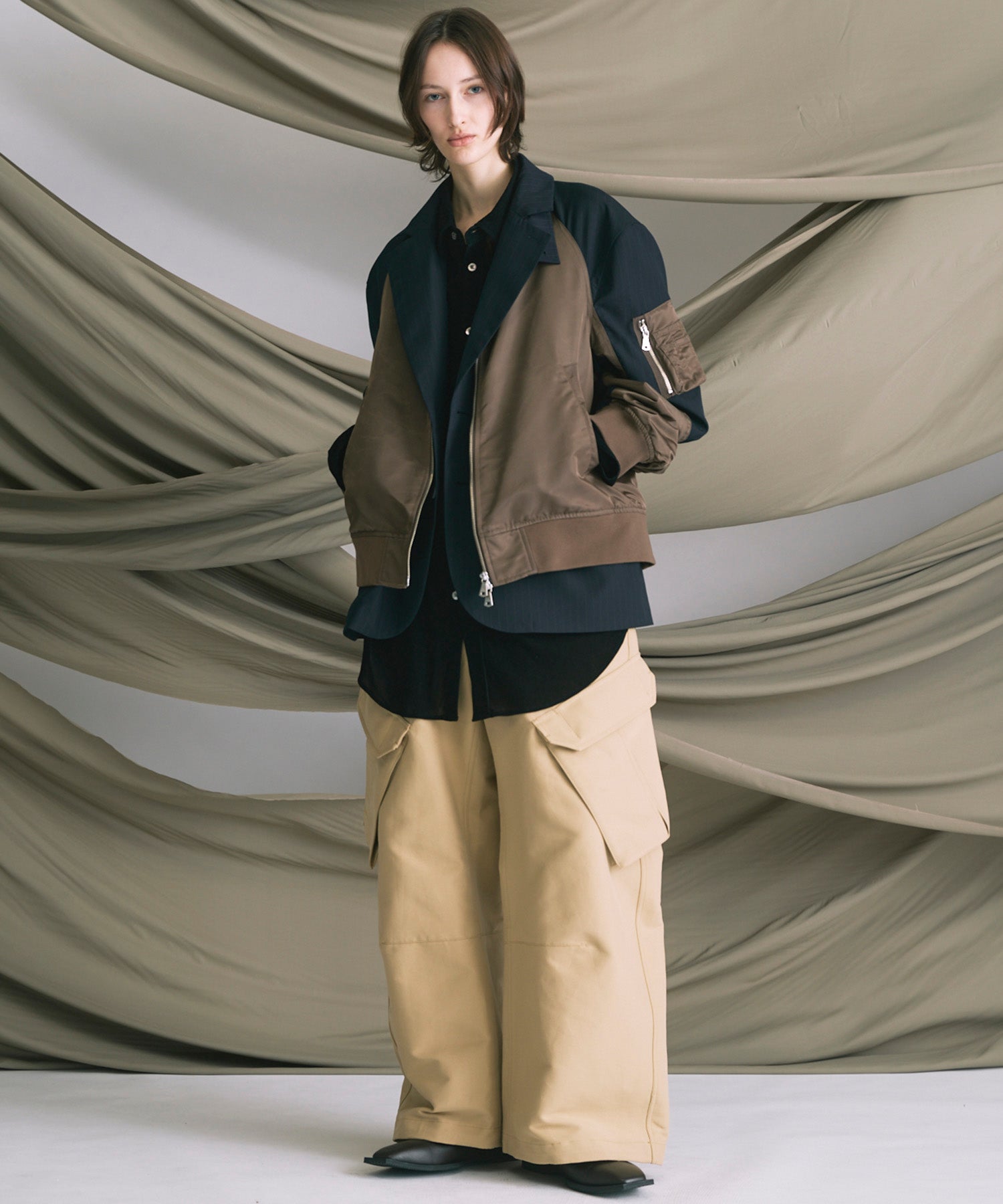 프라임 오버 플록 프린트 일반 칼라 셔츠 코트