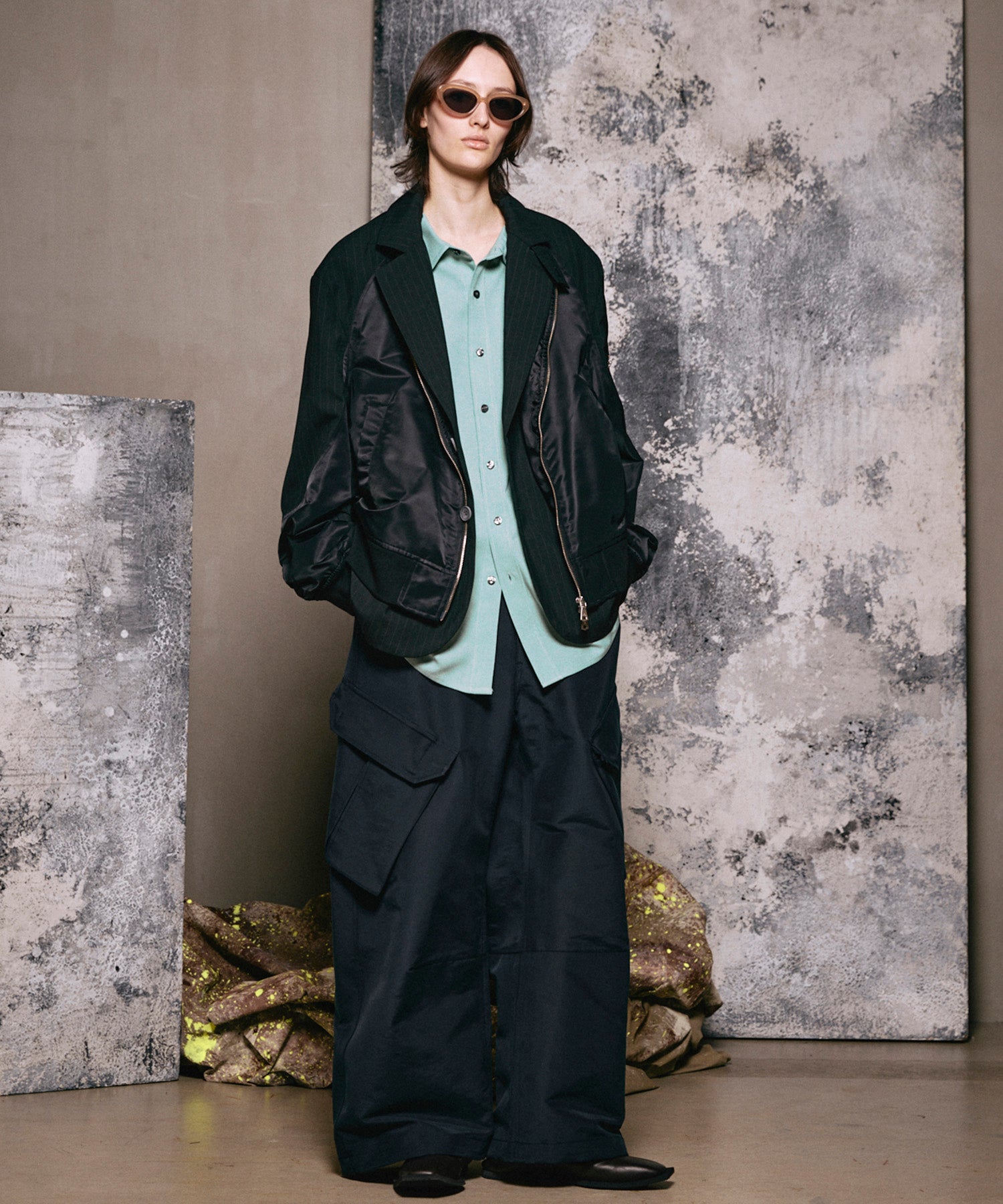 4 Colors Chambray Washable Wool Peaked Lapel Double Breasted Jacket