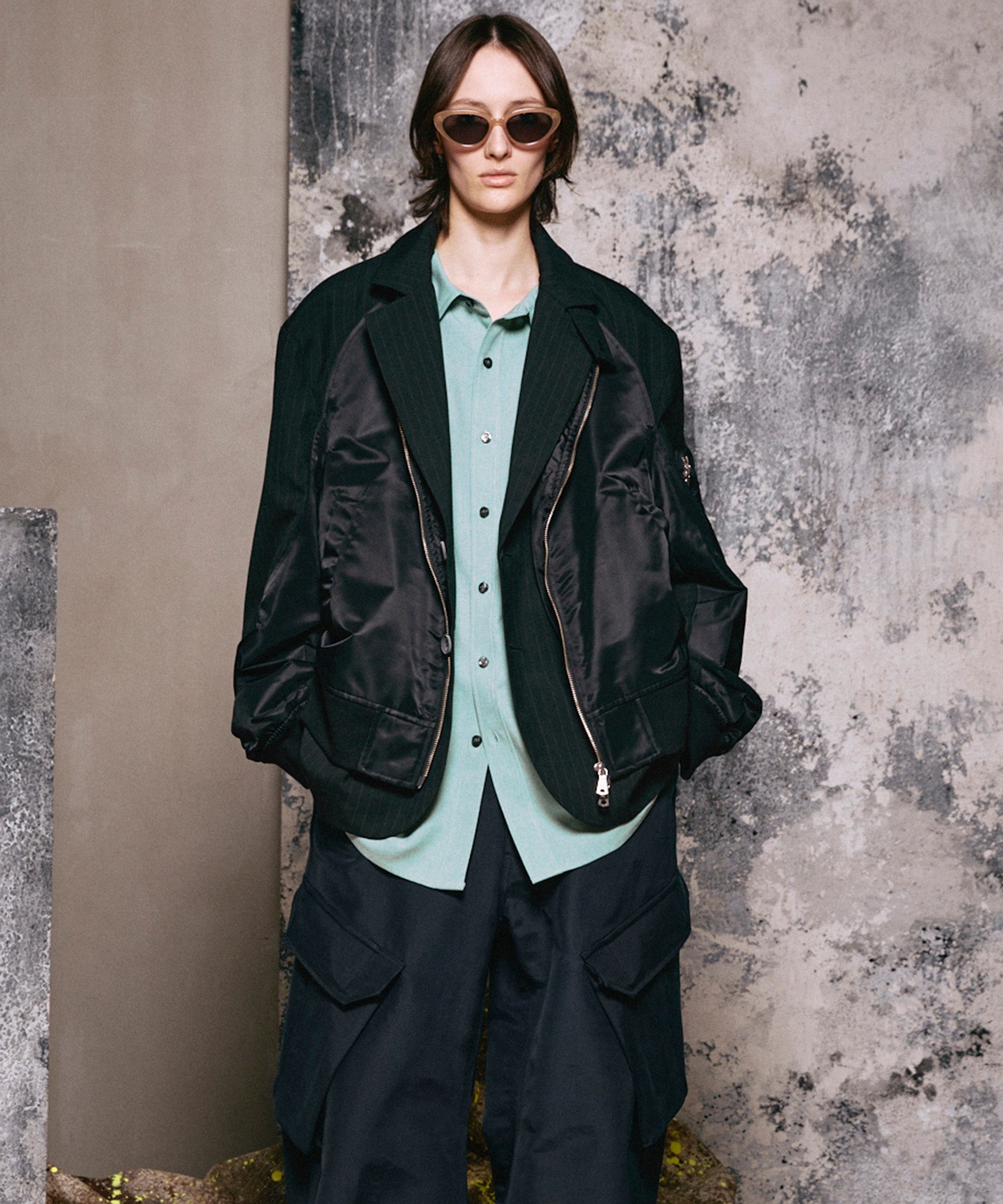 4 Colors Chambray Washable Wool Peaked Lapel Double Breasted Jacket