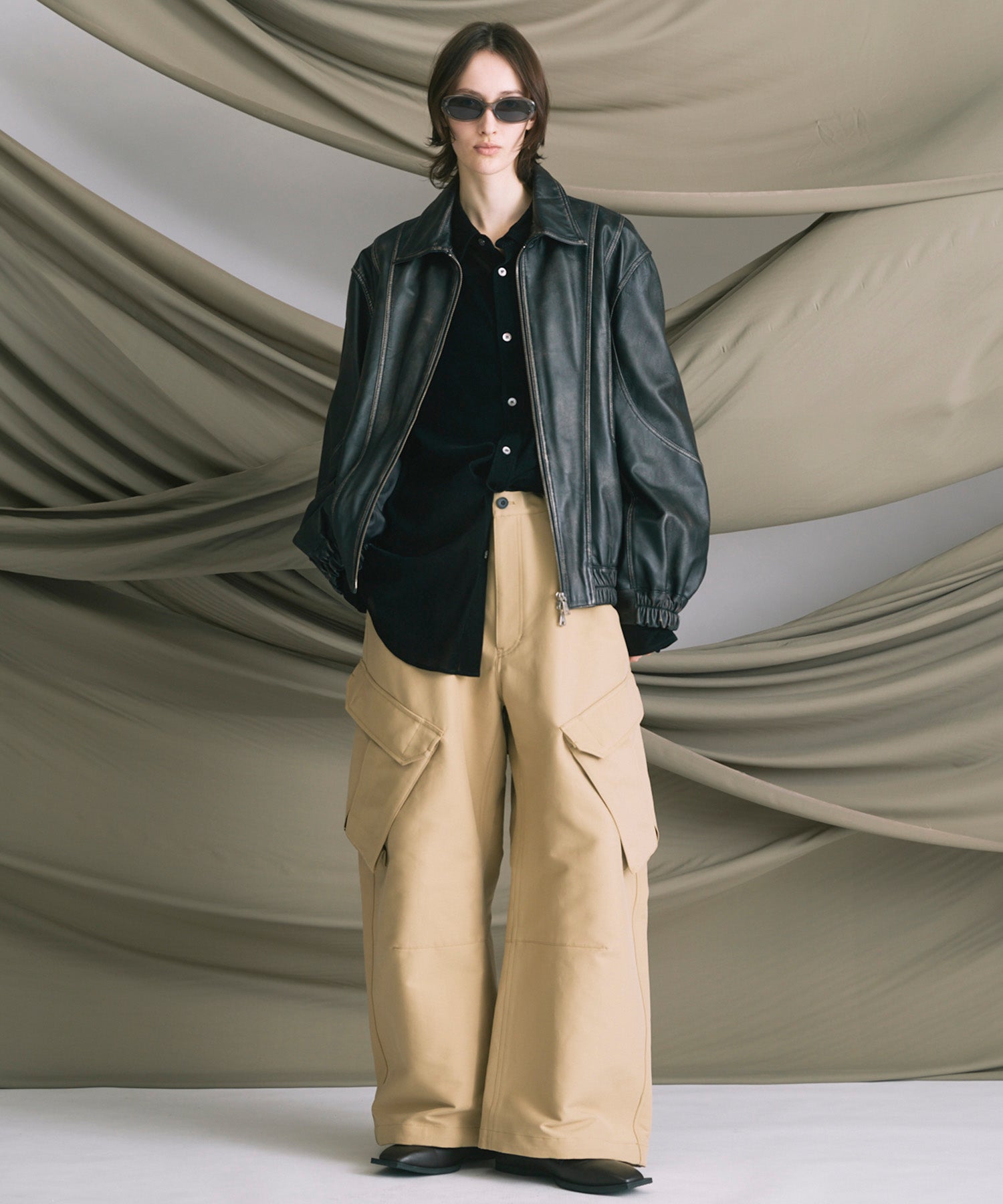 프라임 오버 플록 프린트 일반 칼라 셔츠 코트