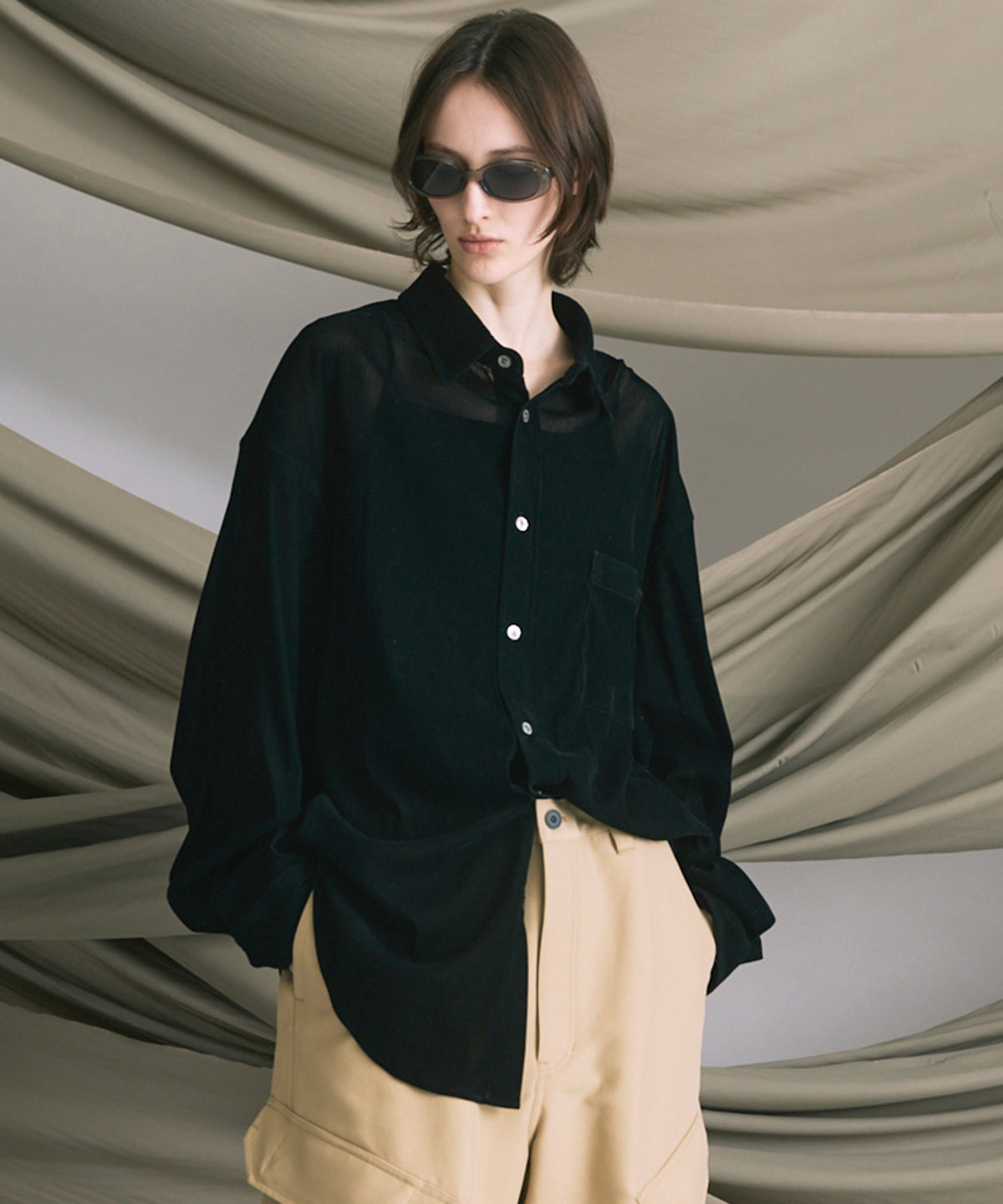 Prime-Over Flocky Print Regular Collar Shirt Coat