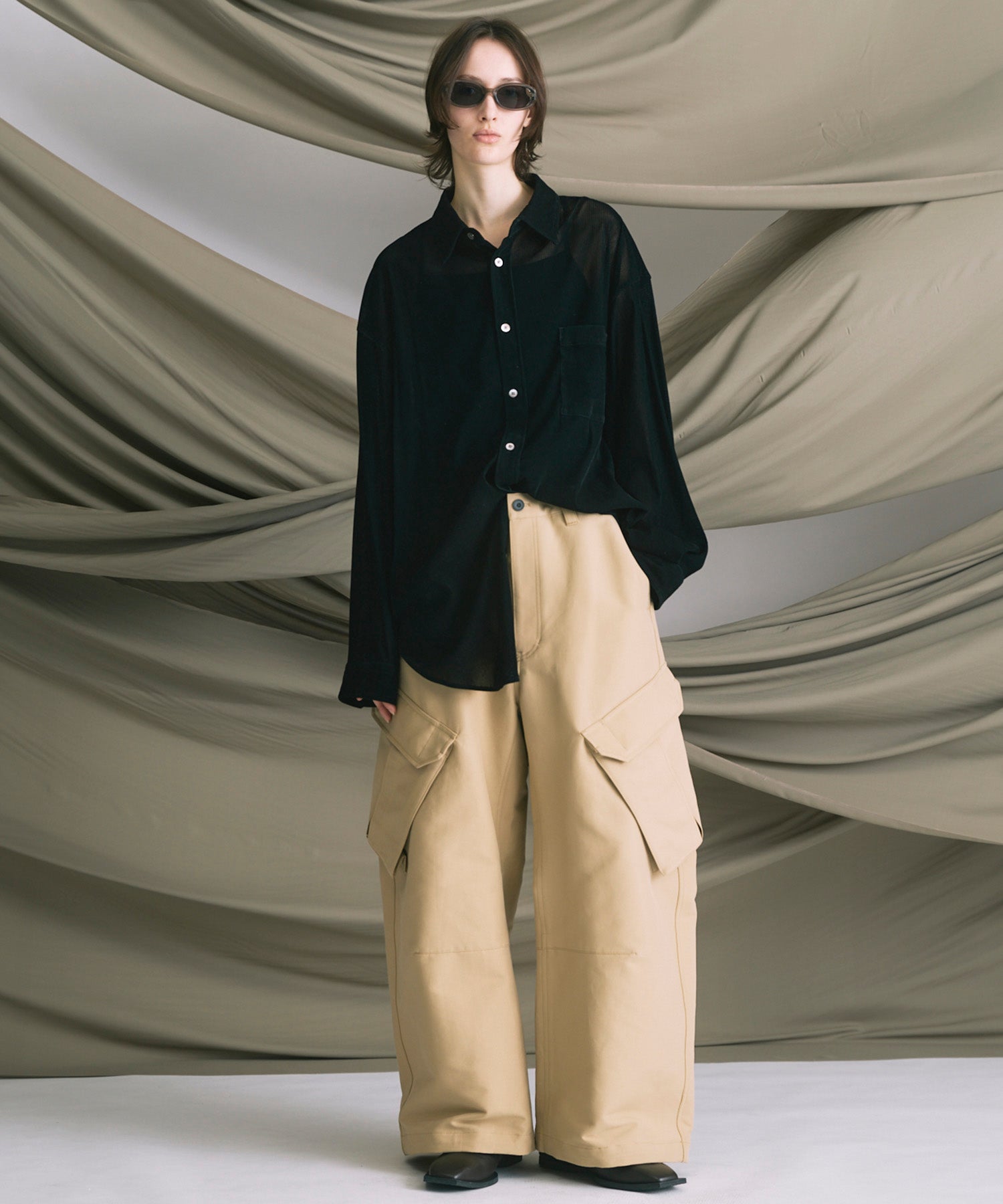 프라임 오버 플록 프린트 일반 칼라 셔츠 코트