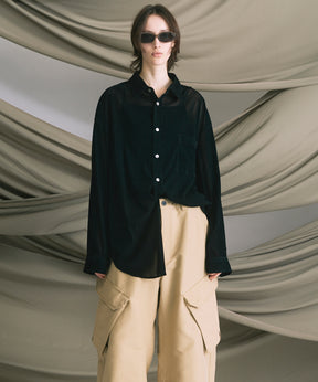 프라임 오버 플록 프린트 일반 칼라 셔츠 코트