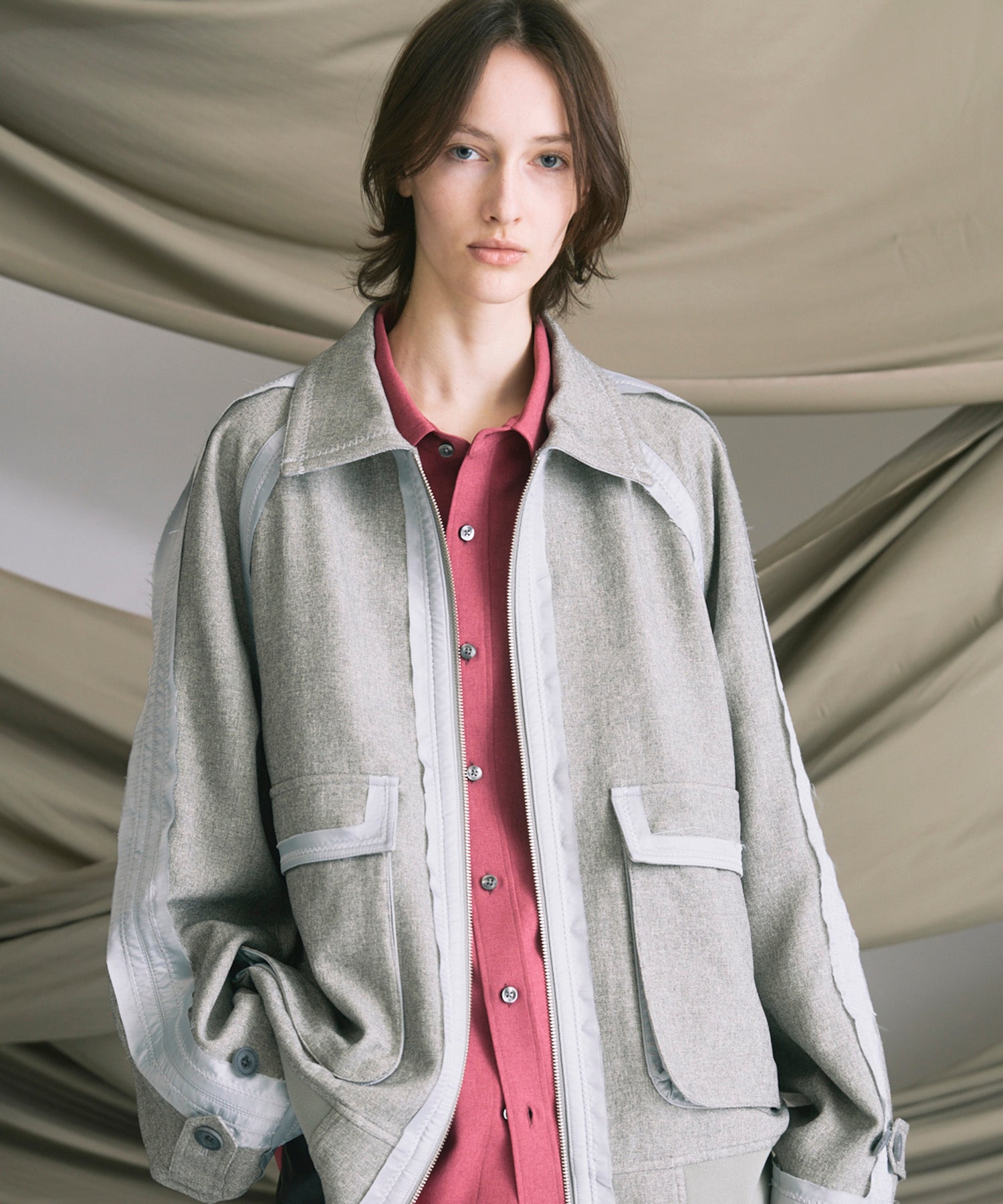 4 색 샹 브레이 세탁 가능한 양모 피크 라펠 더블 가슴 재킷