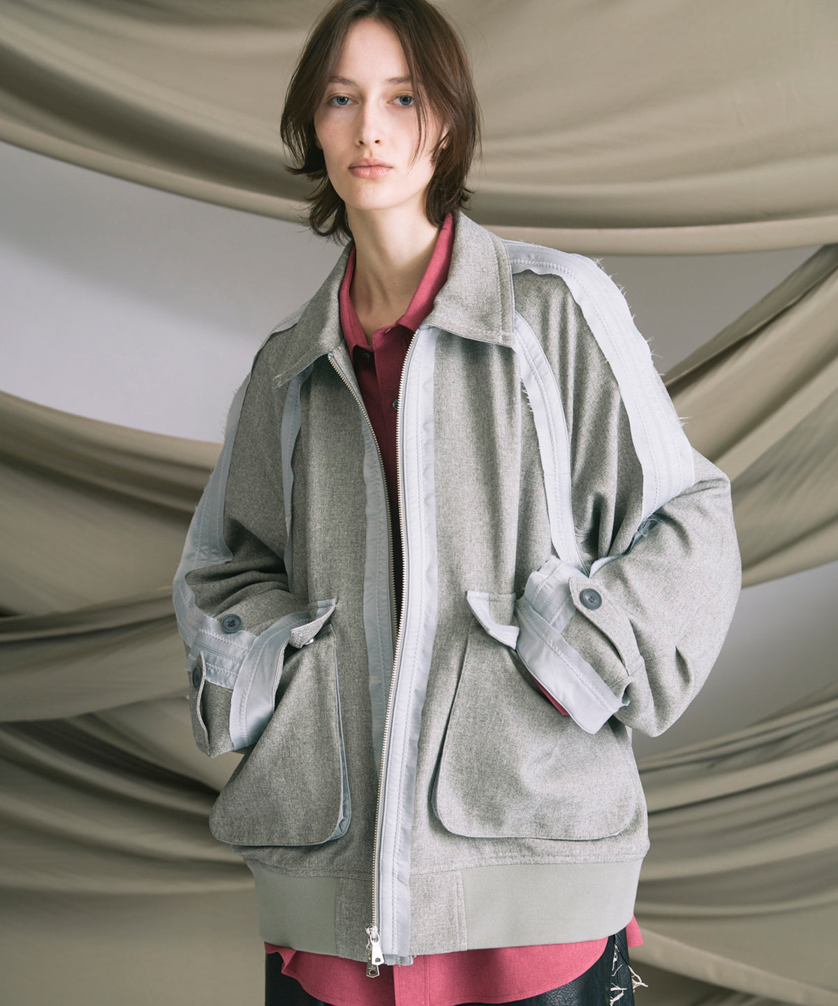 4 색 샹 브레이 세탁 가능한 양모 피크 라펠 더블 가슴 재킷