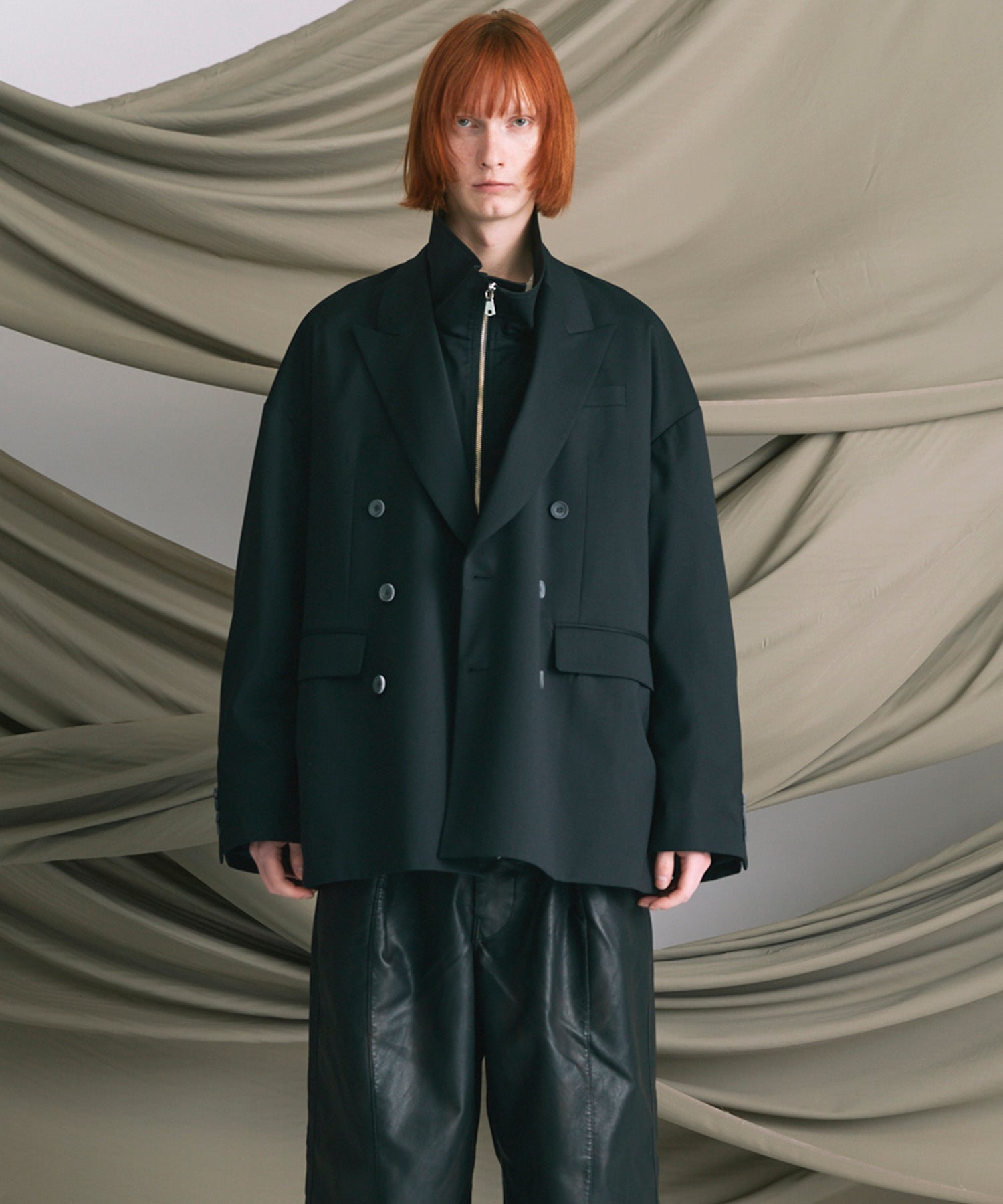 Wool Mix Smooth Prime-Over Peaked Lapel Double Tailored Jacket