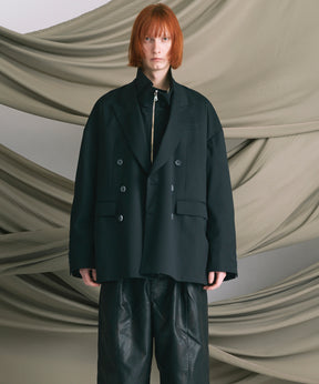 Wool Mix Smooth Prime-Over Peaked Lapel Double Tailored Jacket