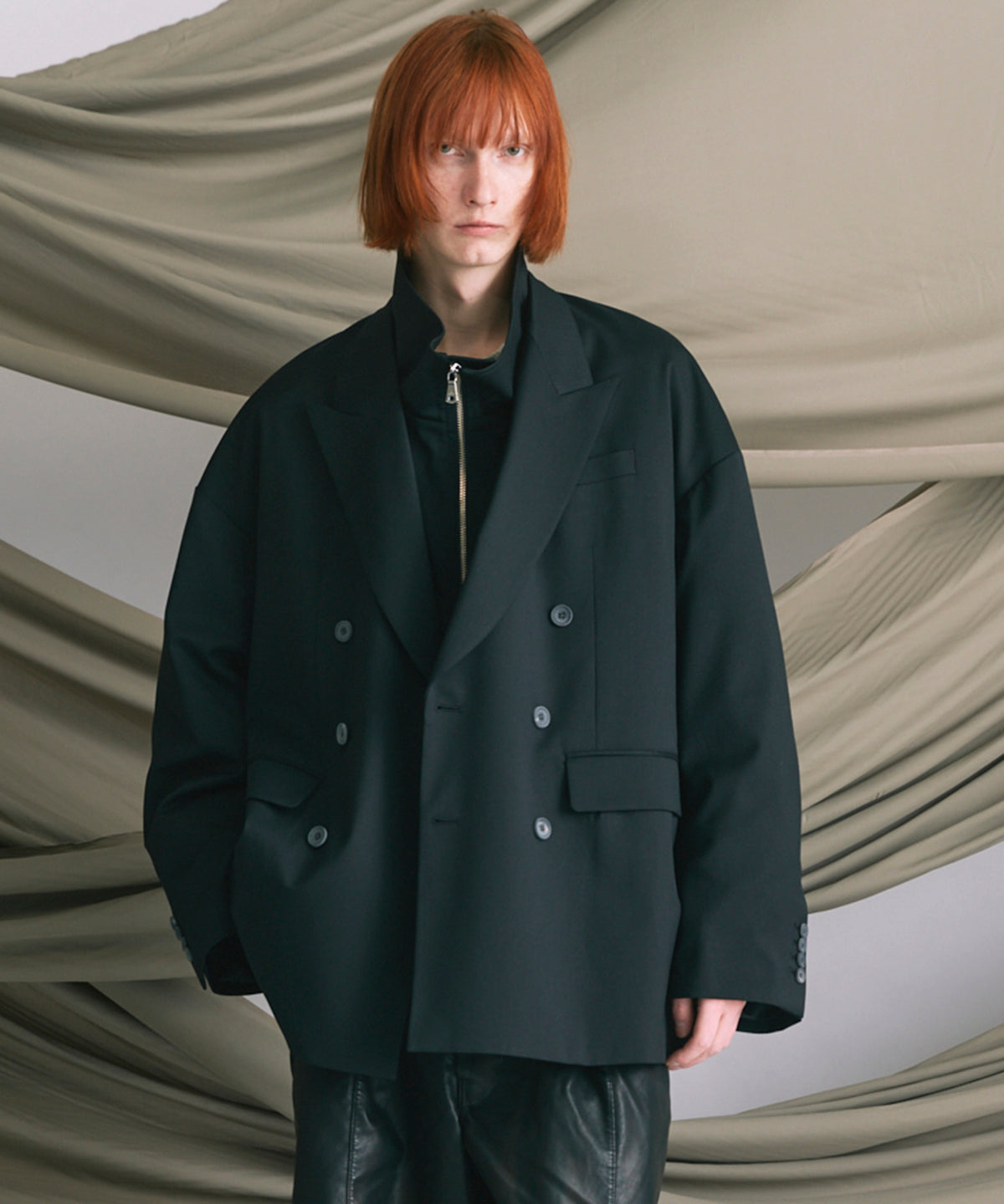 Wool Mix Smooth Prime-Over Peaked Lapel Double Tailored Jacket