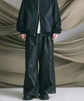 인공 가죽 핀 턱 넓은 바지