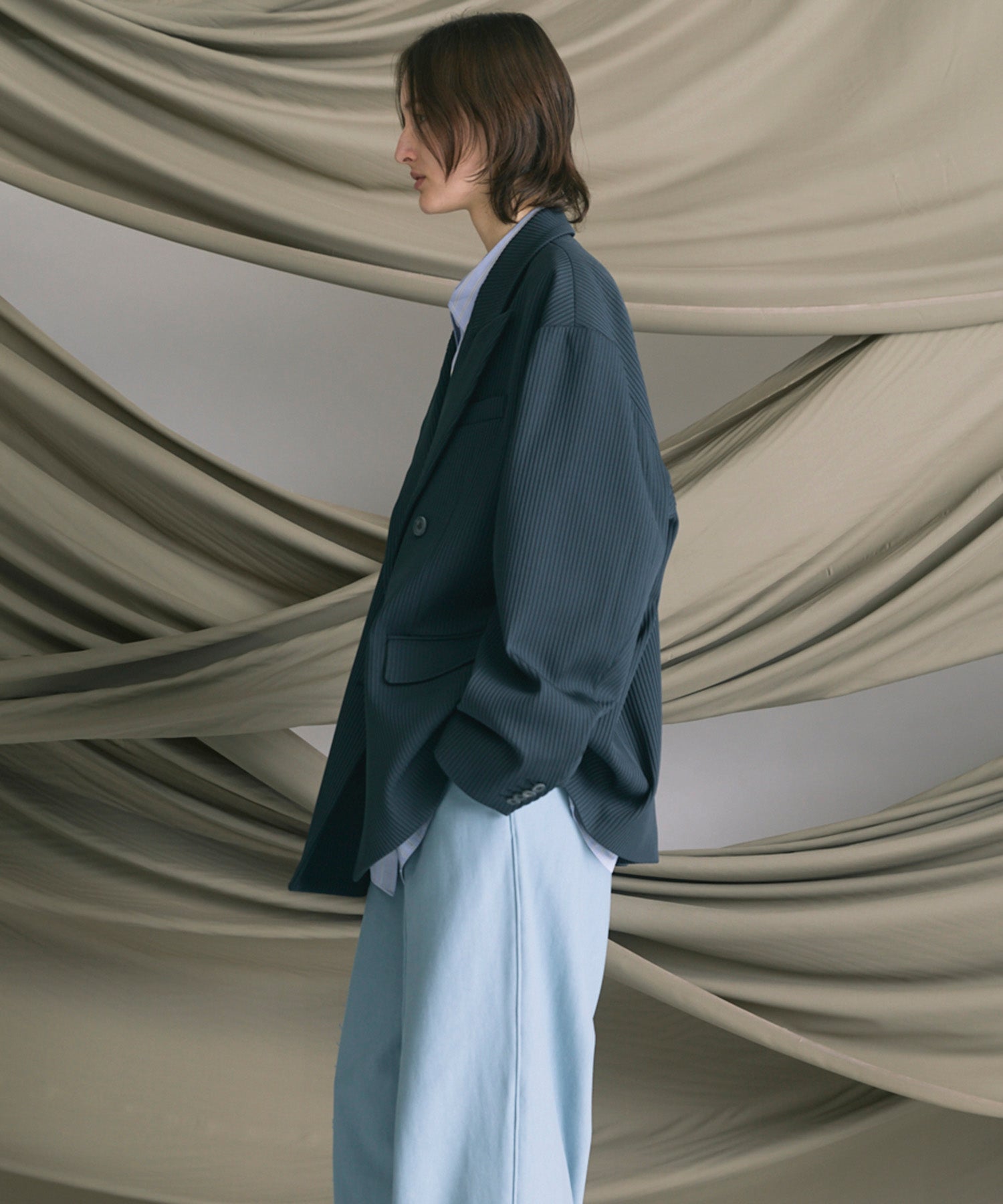 4 색 샹 브레이 세탁 가능한 양모 피크 라펠 더블 가슴 재킷