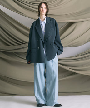 4 색 샹 브레이 세탁 가능한 양모 피크 라펠 더블 가슴 재킷