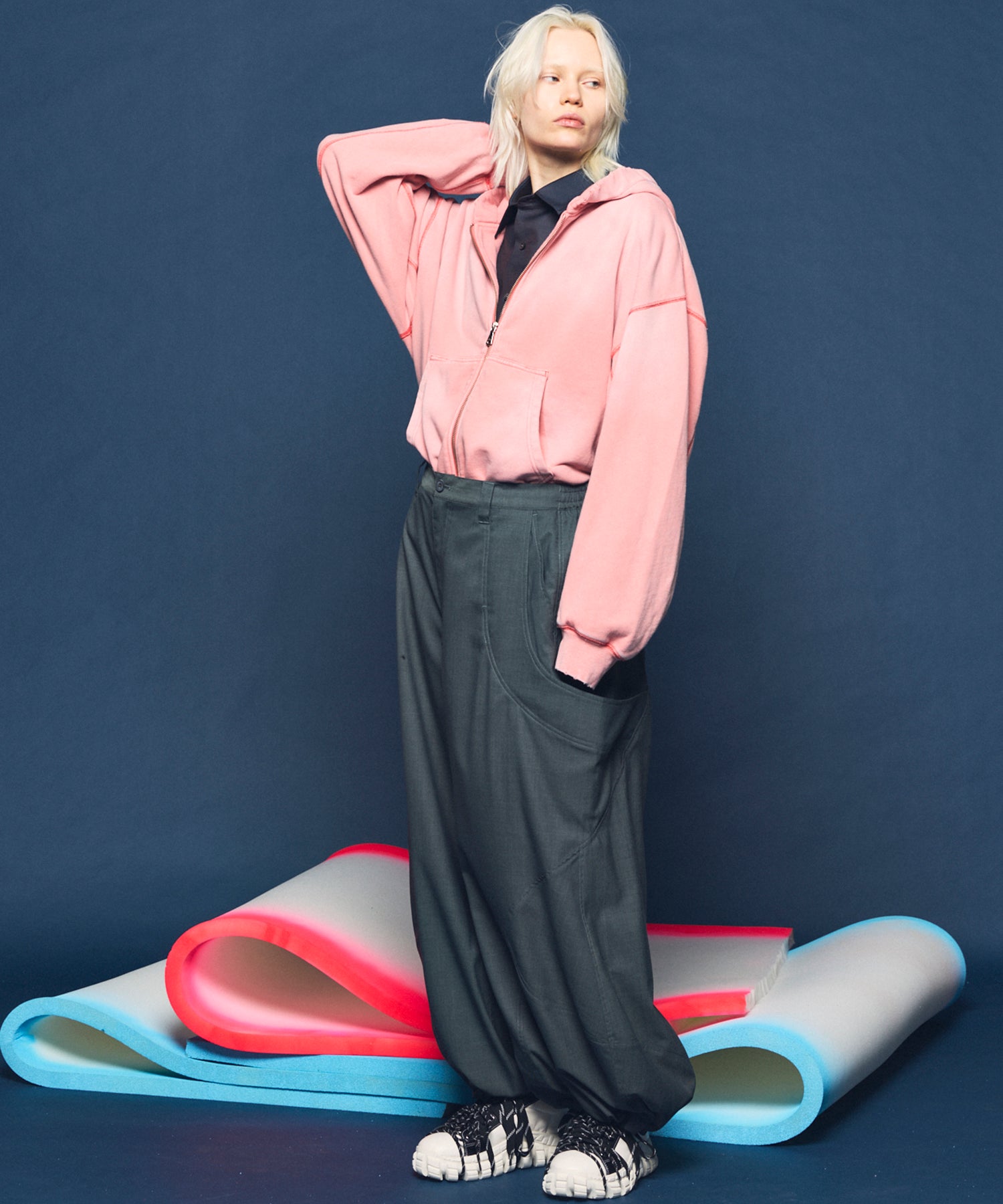 4 Colors Chambray Washable Wool Peaked Lapel Double Breasted Jacket