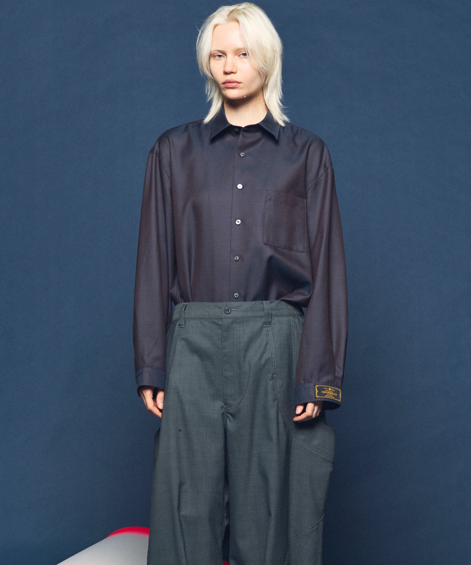 4 Colors Chambray Washable Wool Prime-Over Regular Collar Shirt