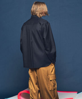 4 Colors Chambray Washable Wool Prime-Over Regular Collar Shirt