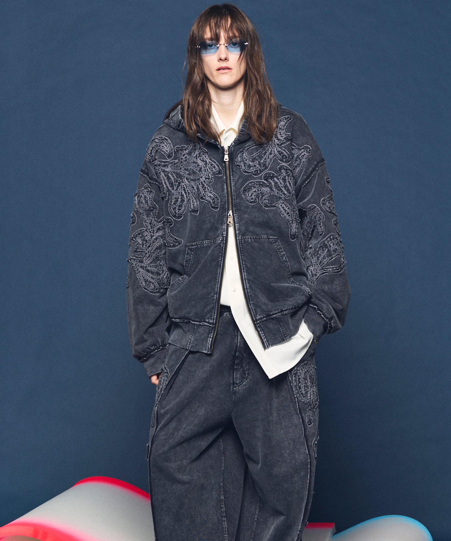 [26SS 预购] 花朵拼布 Vintage Like Prime-Over 运动拉链连帽衫