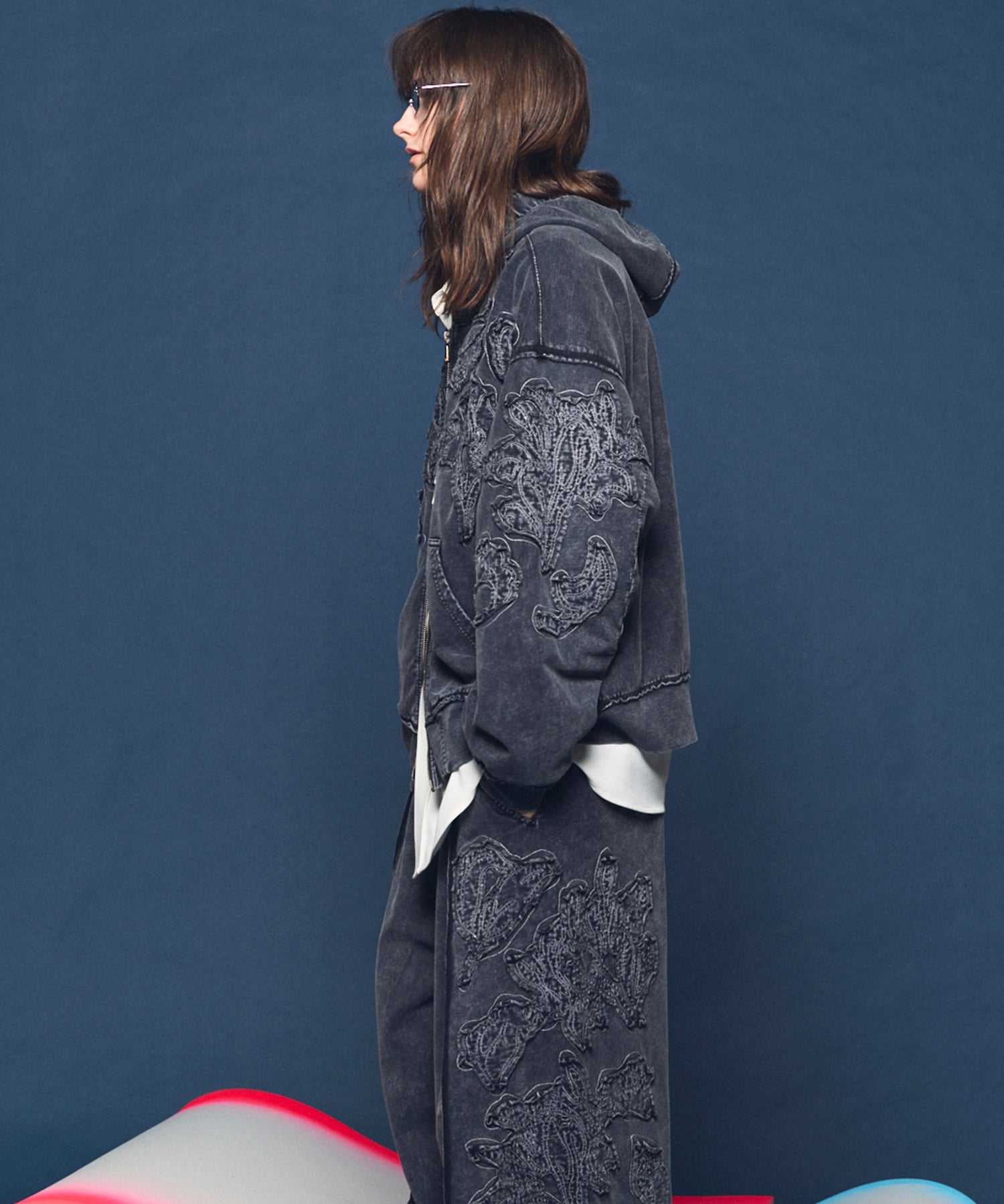 [26SS 预购] 花朵拼布 Vintage Like Prime-Over 运动拉链连帽衫