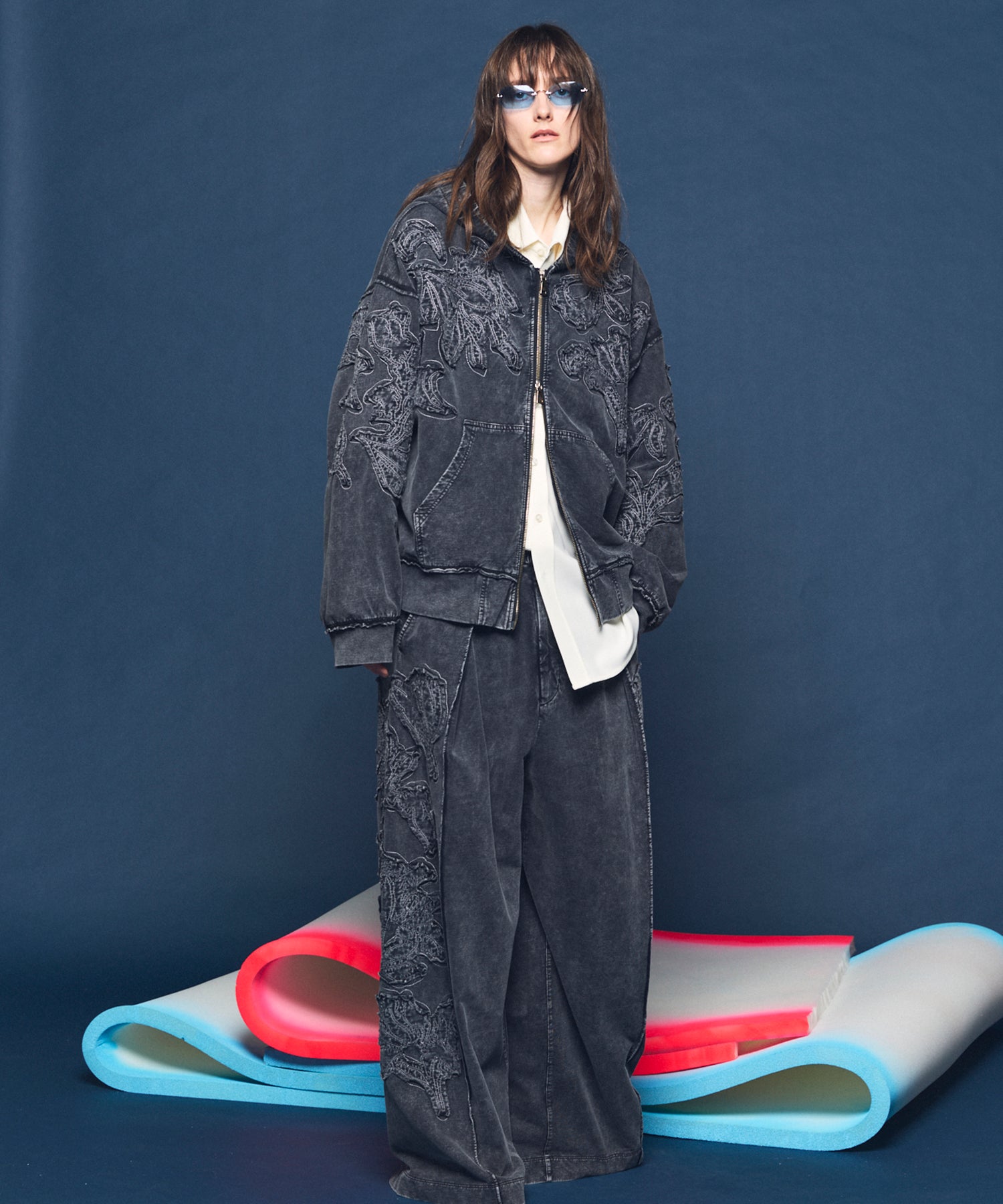 [26SS 预购] 花朵拼布 Vintage Like Prime-Over 运动拉链连帽衫