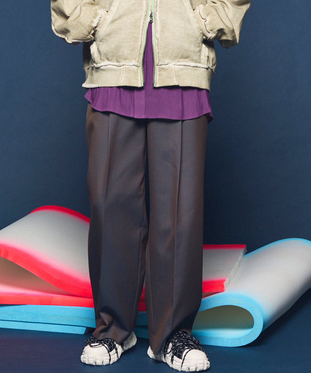 4 Colors Chambray Washable Wool Prime-Wide One Tuck Wide Pants