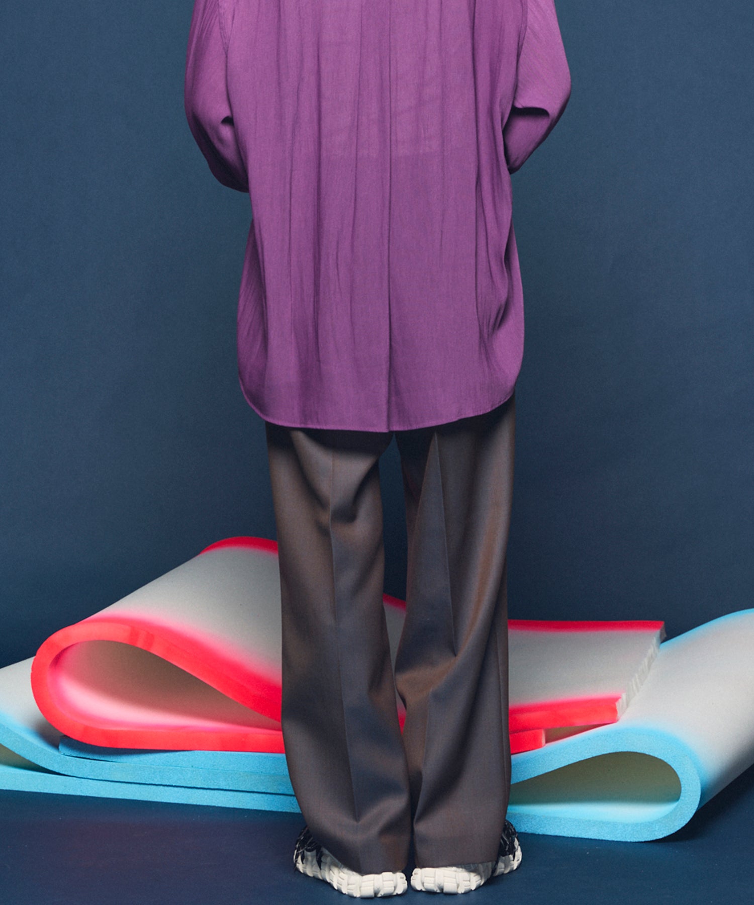 4 색 샹 브레이 세탁 가능한 양모 프라임 전역의 턱 넓은 바지