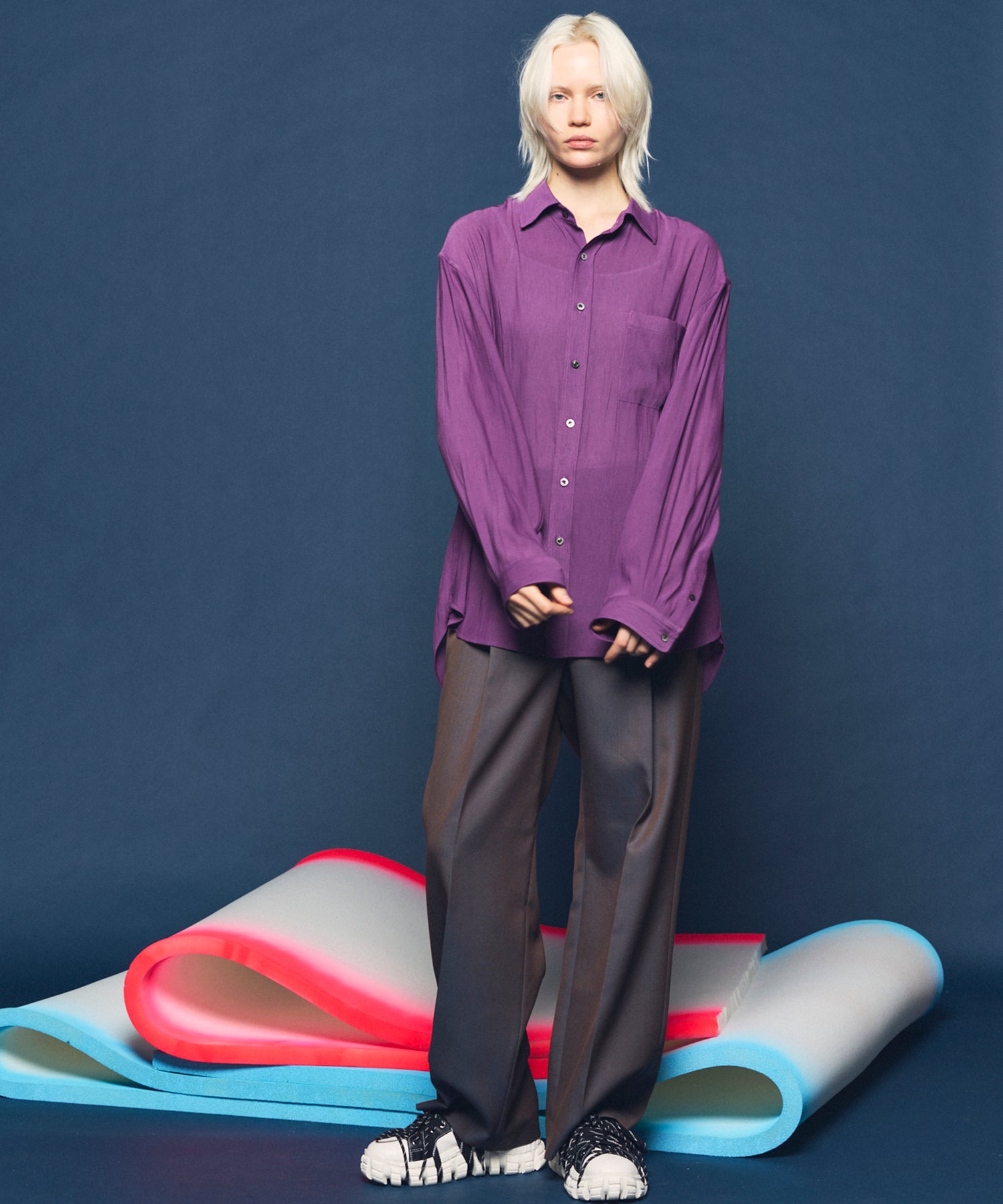 4 색 샹 브레이 세탁 가능한 양모 프라임 전역의 턱 넓은 바지