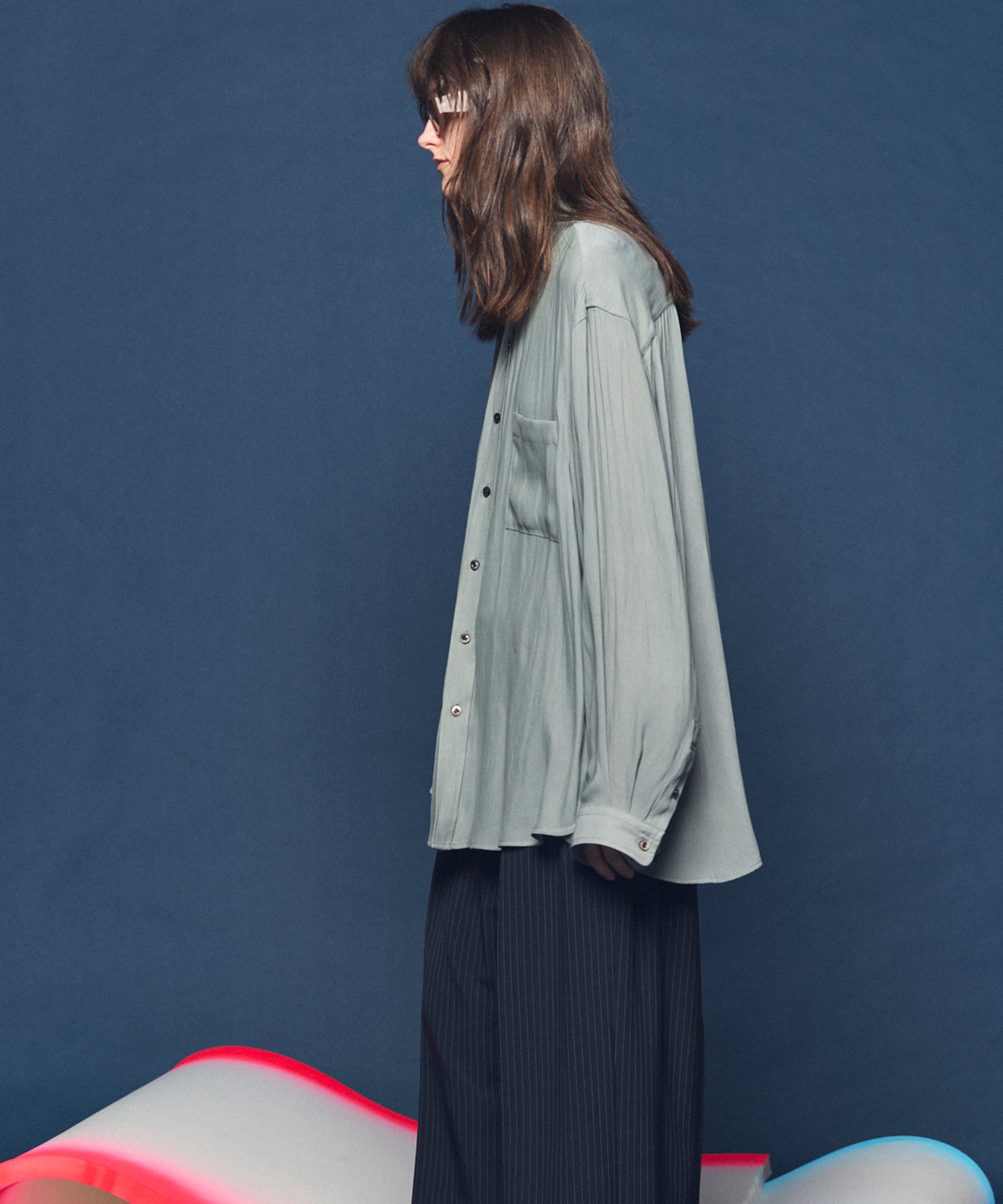 4 Colors Chambray Washable Wool Peaked Lapel Double Breasted Jacket