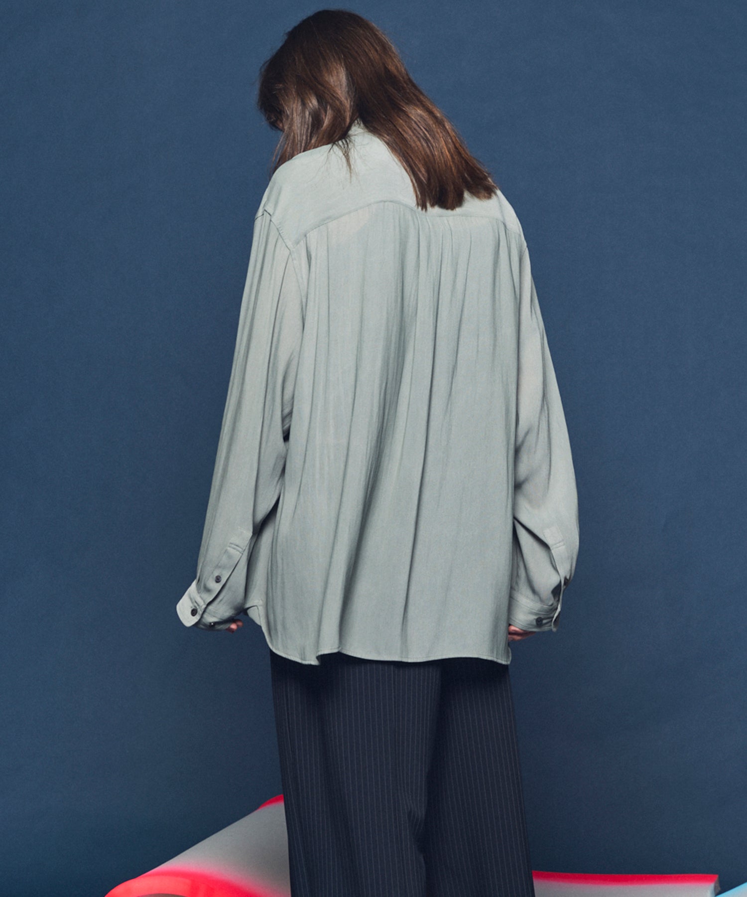 4 Colors Chambray Washable Wool Peaked Lapel Double Breasted Jacket