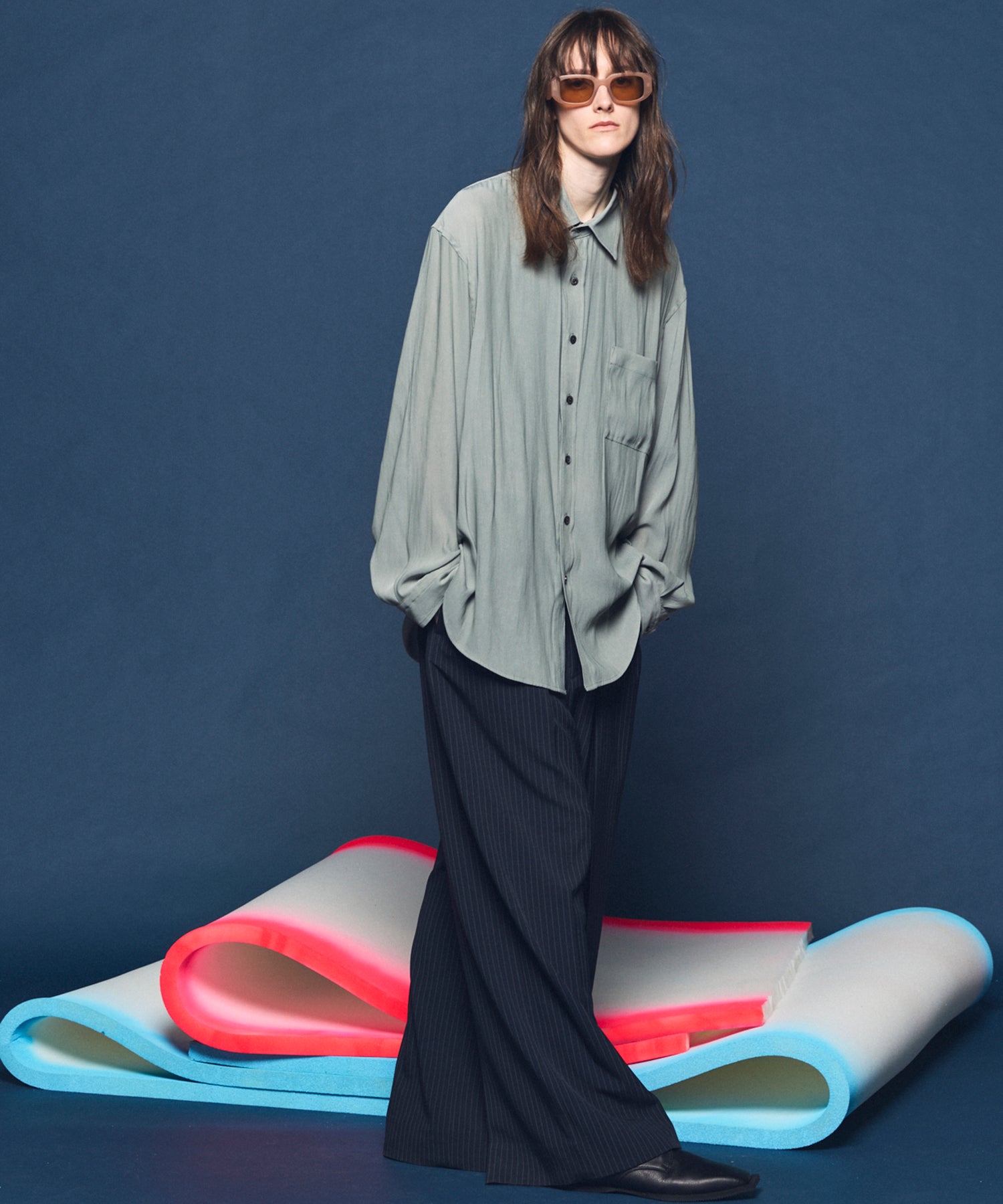 4 Colors Chambray Washable Wool Peaked Lapel Double Breasted Jacket