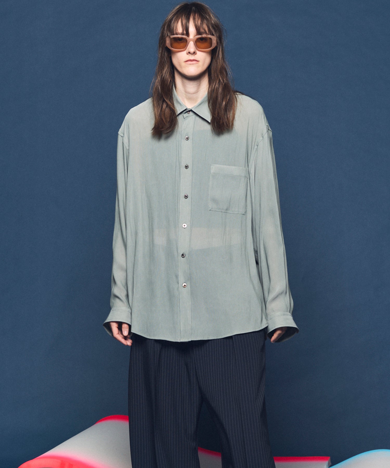 4 Colors Chambray Washable Wool Peaked Lapel Double Breasted Jacket