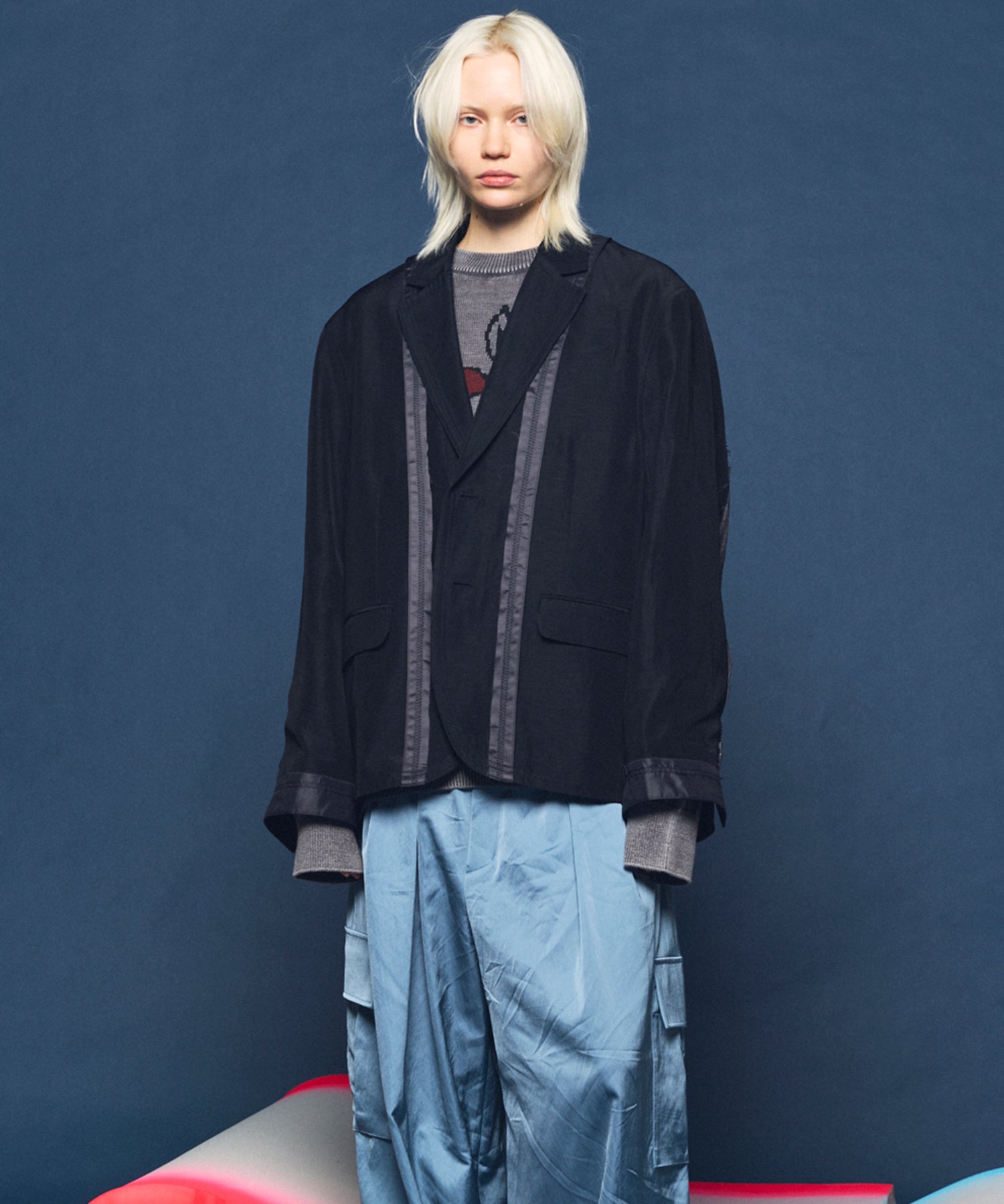 4种颜色Chambray可洗羊毛峰峰双胸夹克