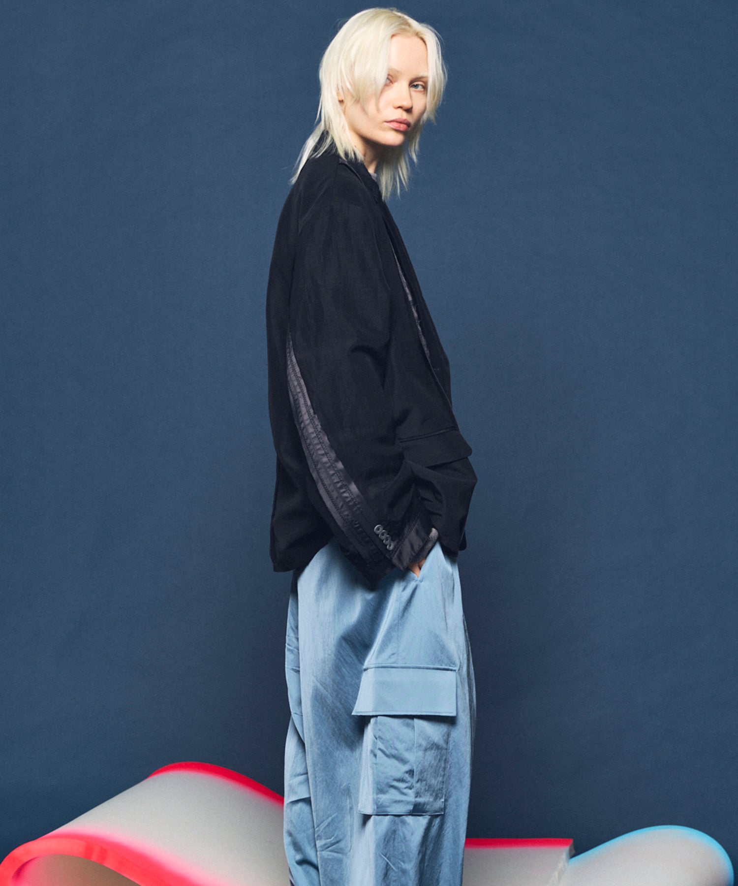 4种颜色Chambray可洗羊毛峰峰双胸夹克