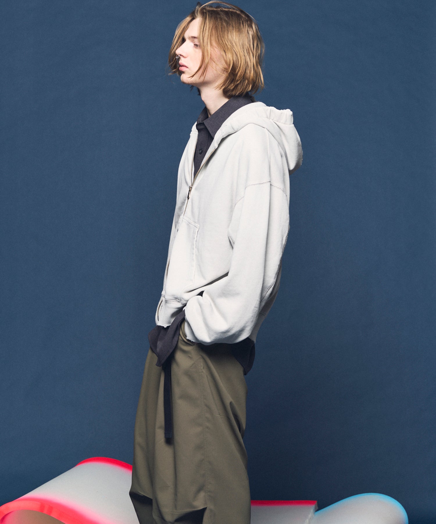 4 Colors Chambray Washable Wool Peaked Lapel Double Breasted Jacket