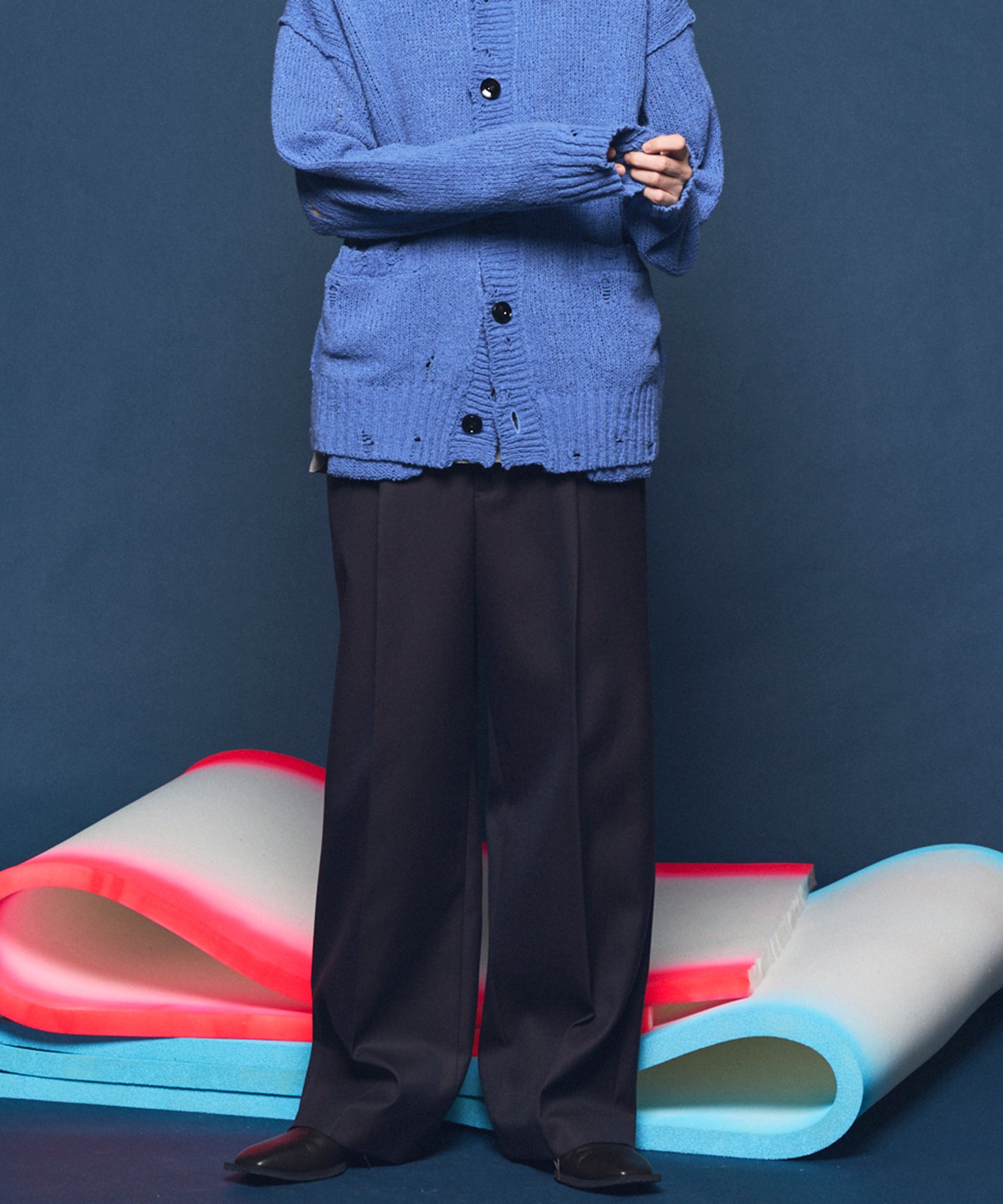 4 색 샹 브레이 세탁 가능한 양모 프라임 전역의 턱 넓은 바지