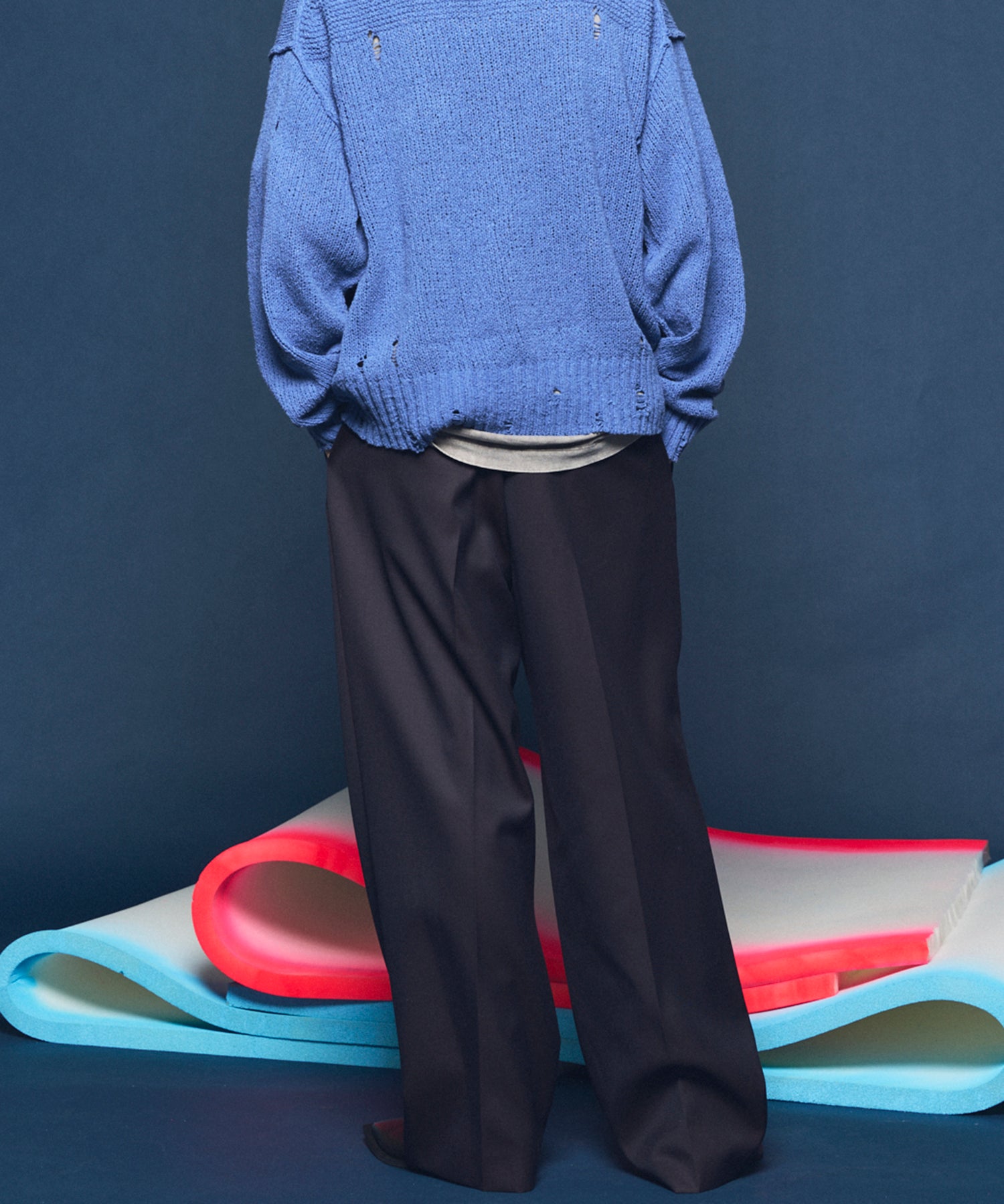 4 색 샹 브레이 세탁 가능한 양모 프라임 전역의 턱 넓은 바지