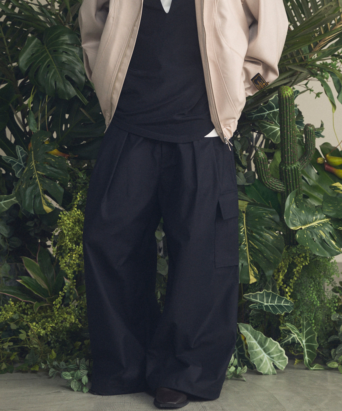 Back Satin Slub Stretch Prime-Wide Cargo Pants